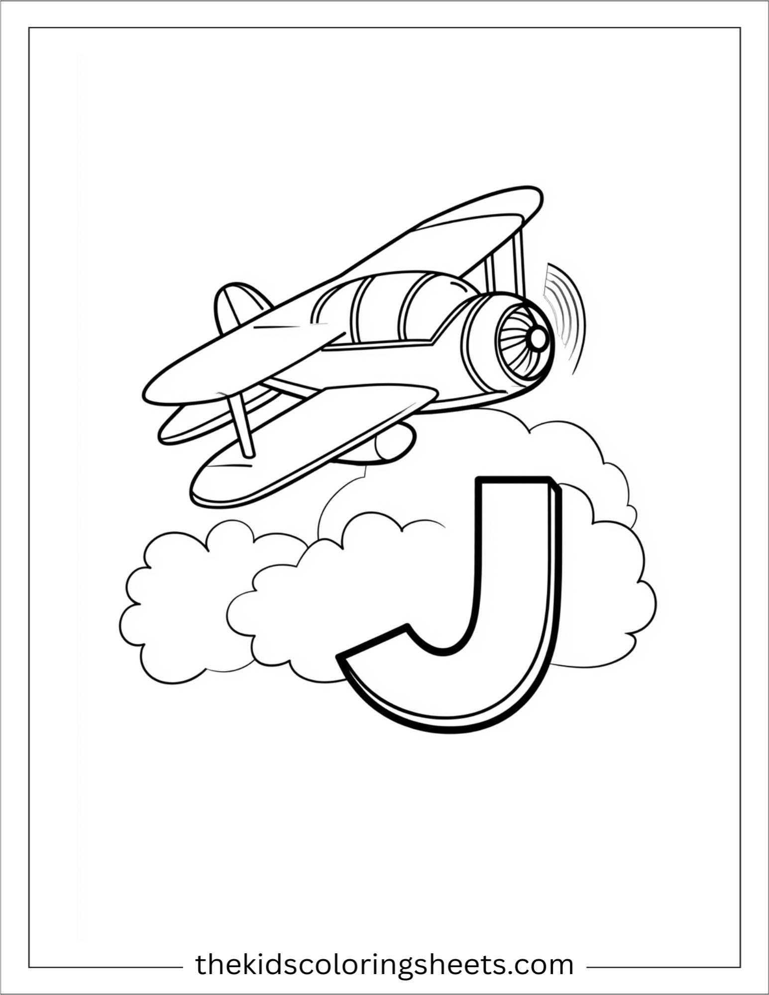 alphabet J jet coloring page