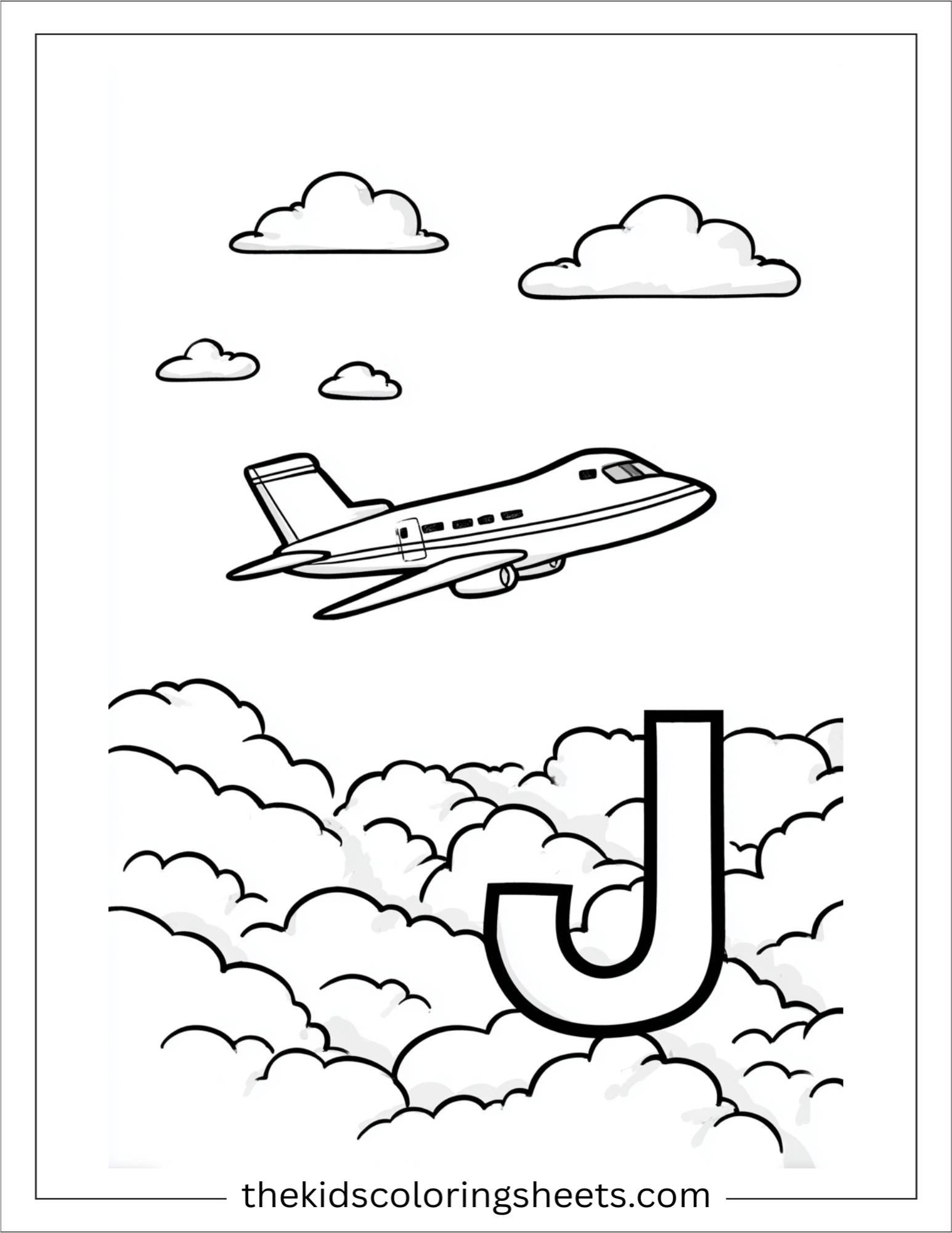 alphabet J jet plane coloring page
