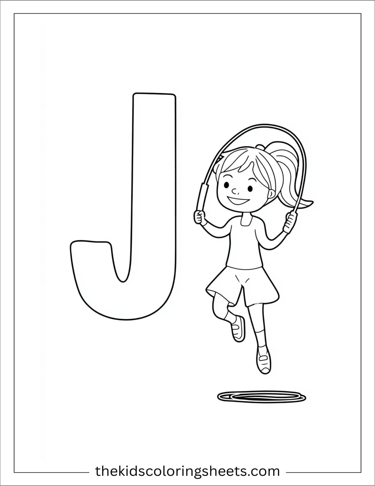 alphabet J jump rope girl coloring page
