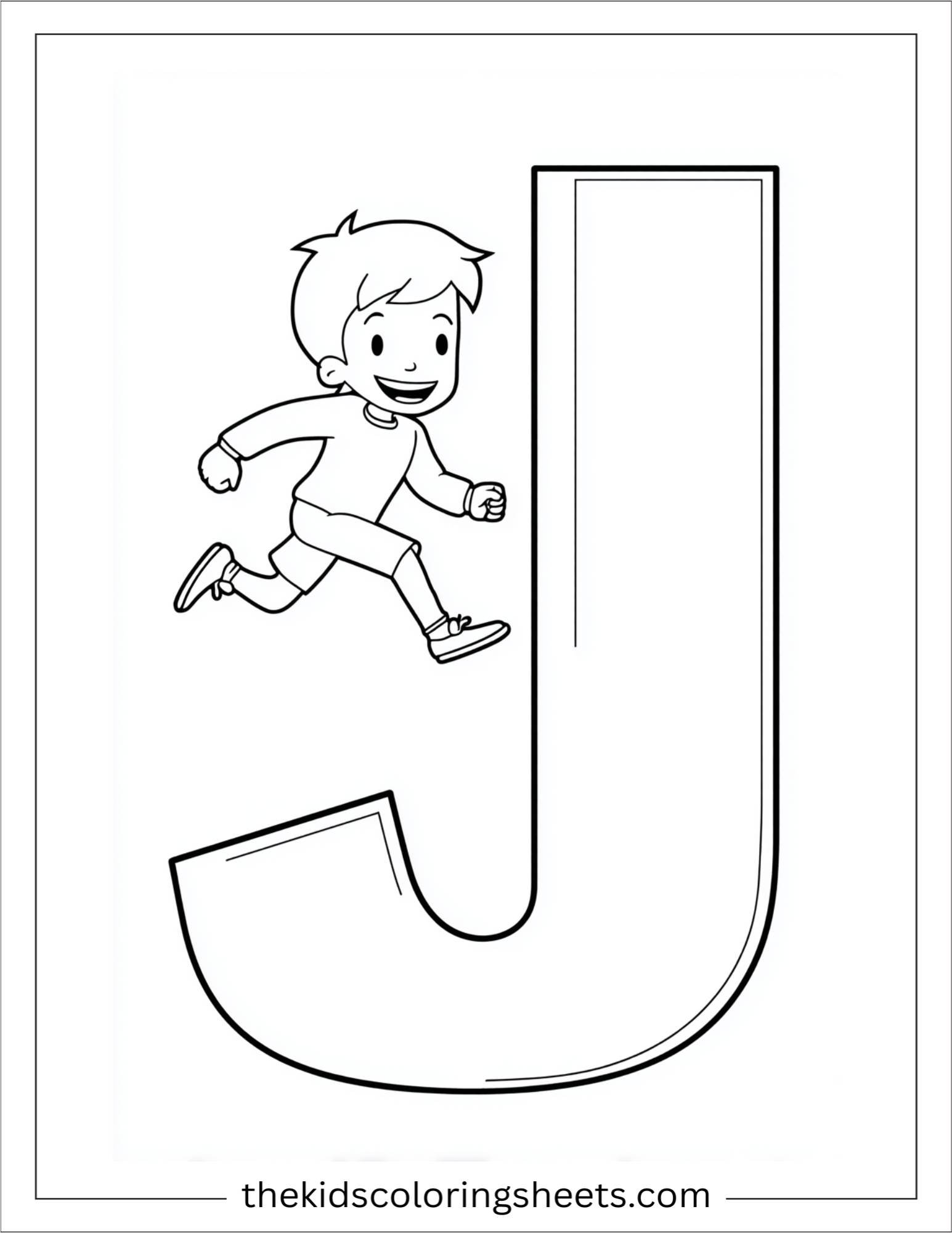 alphabet J jumping kid coloring page