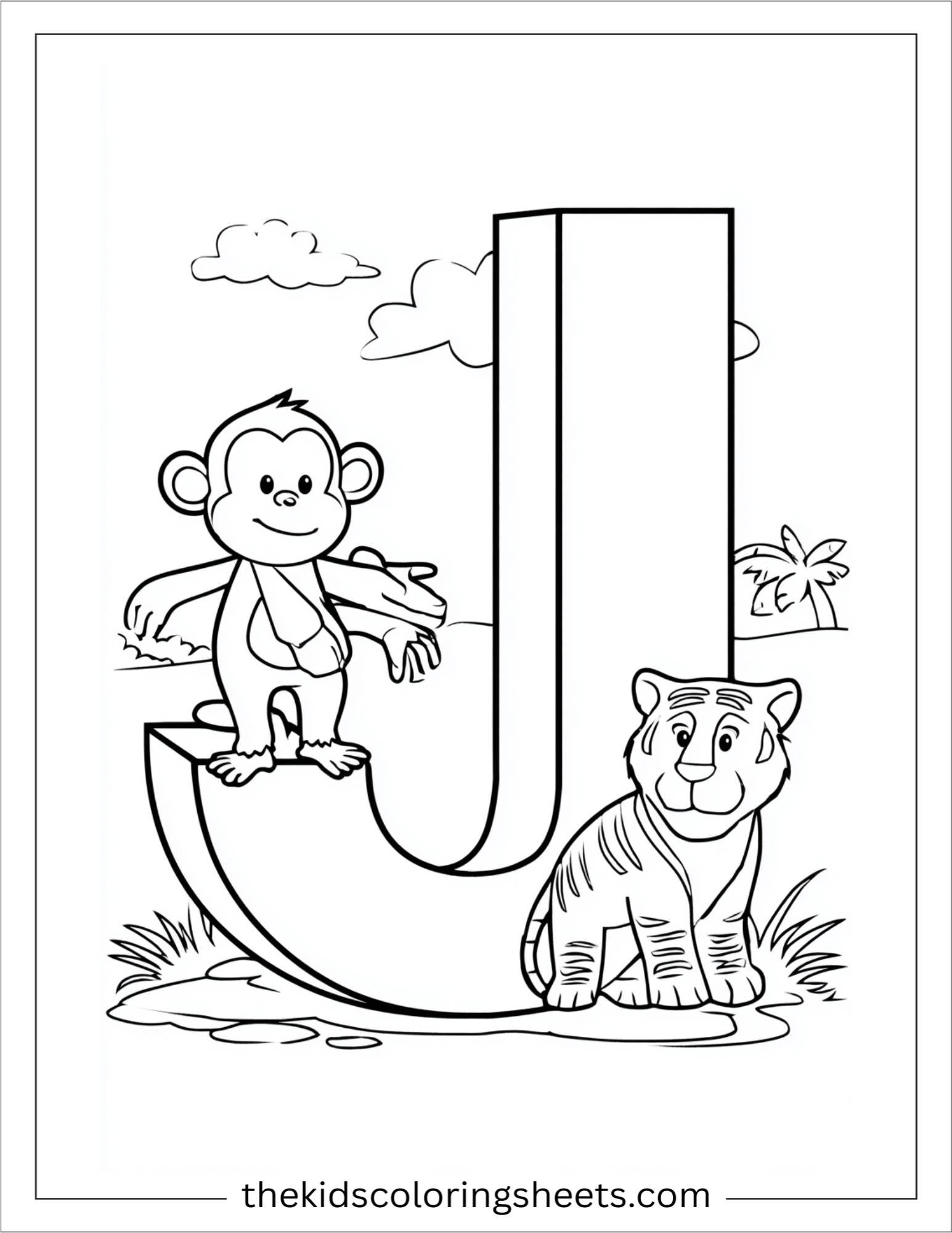 alphabet J jungle animals coloring page