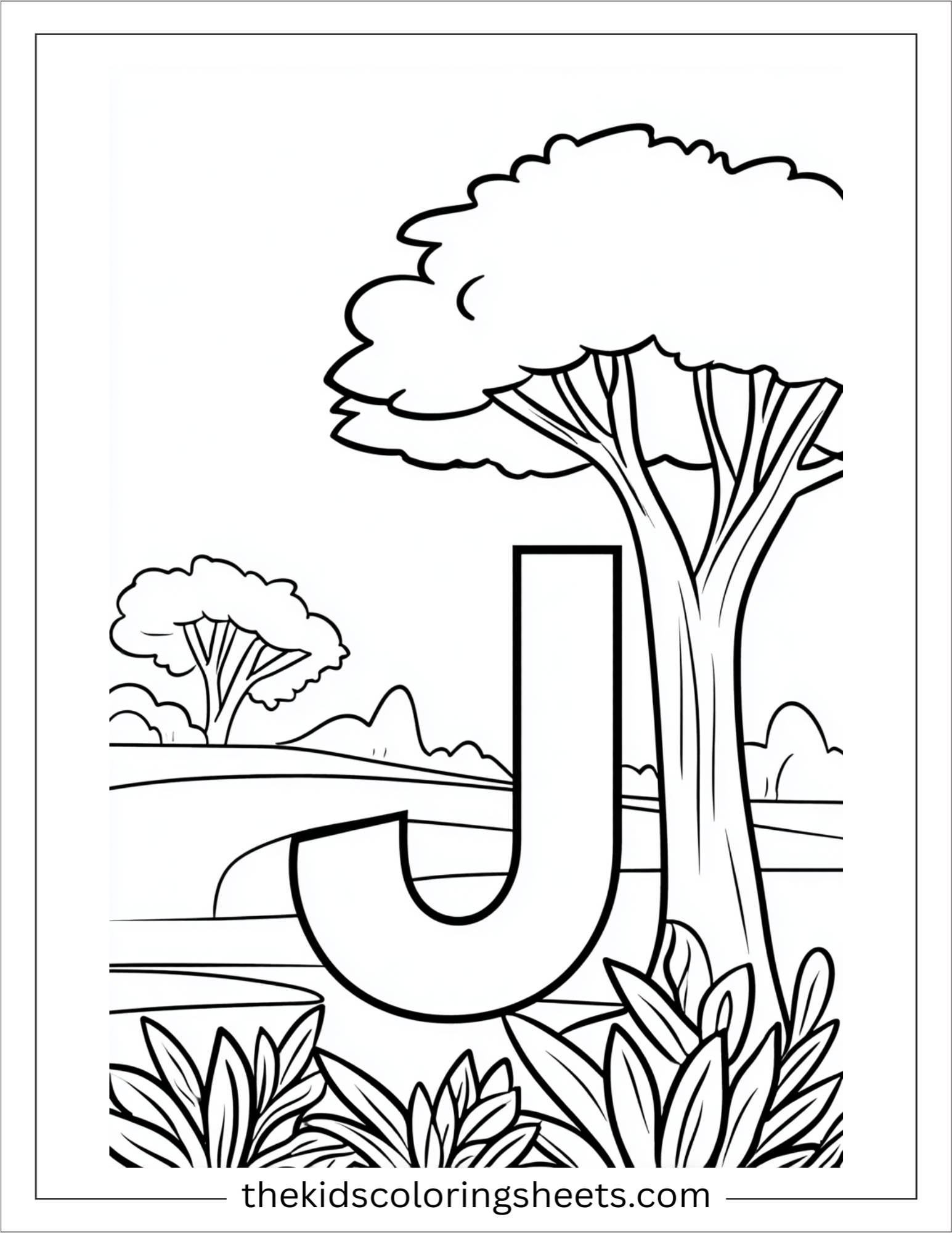 alphabet J jungle coloring page