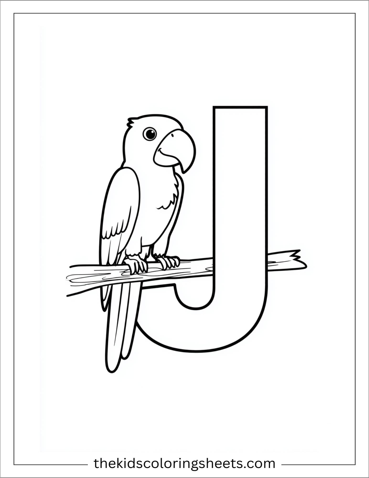 alphabet J jungle parrot coloring page