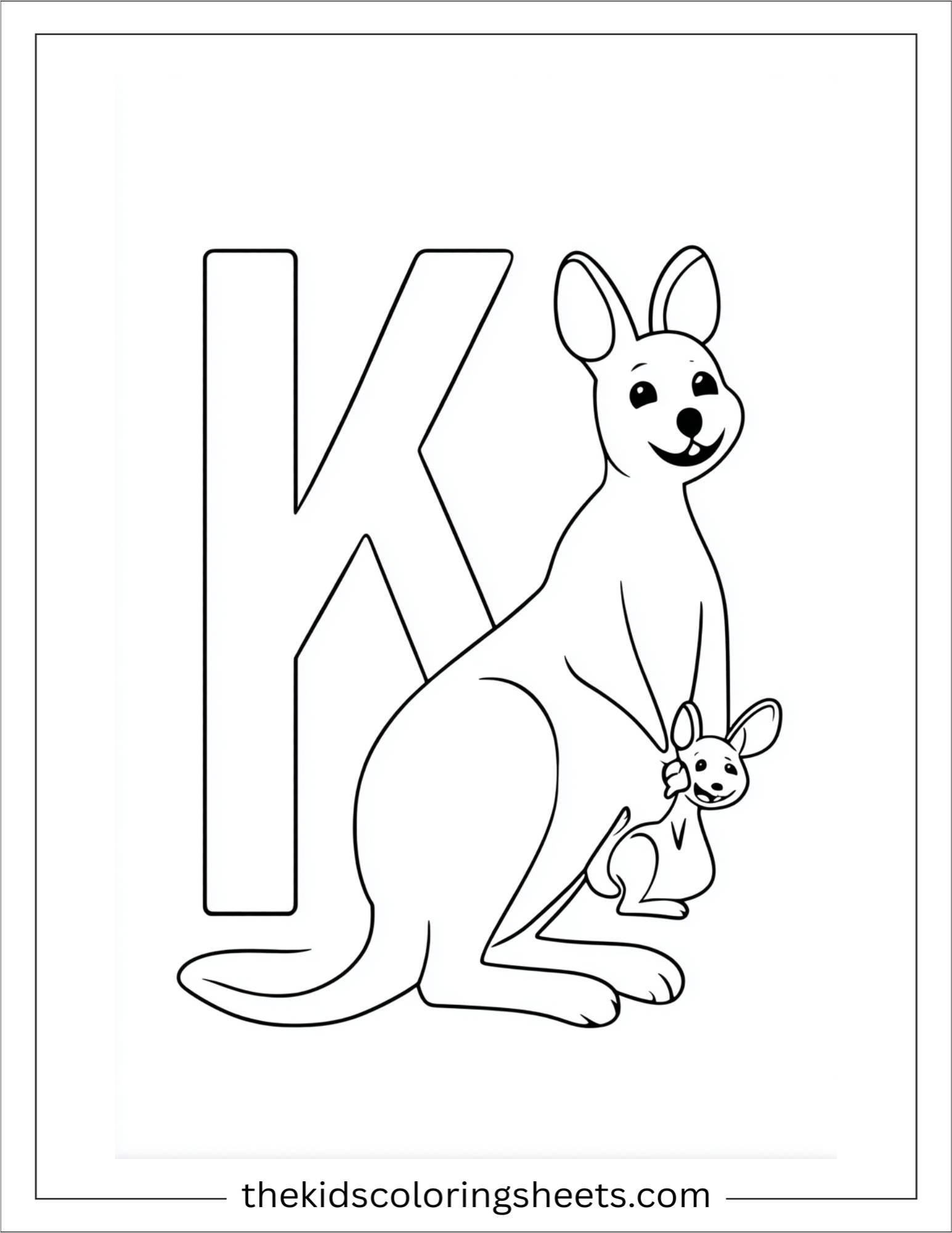 alphabet K kangaroo coloring page