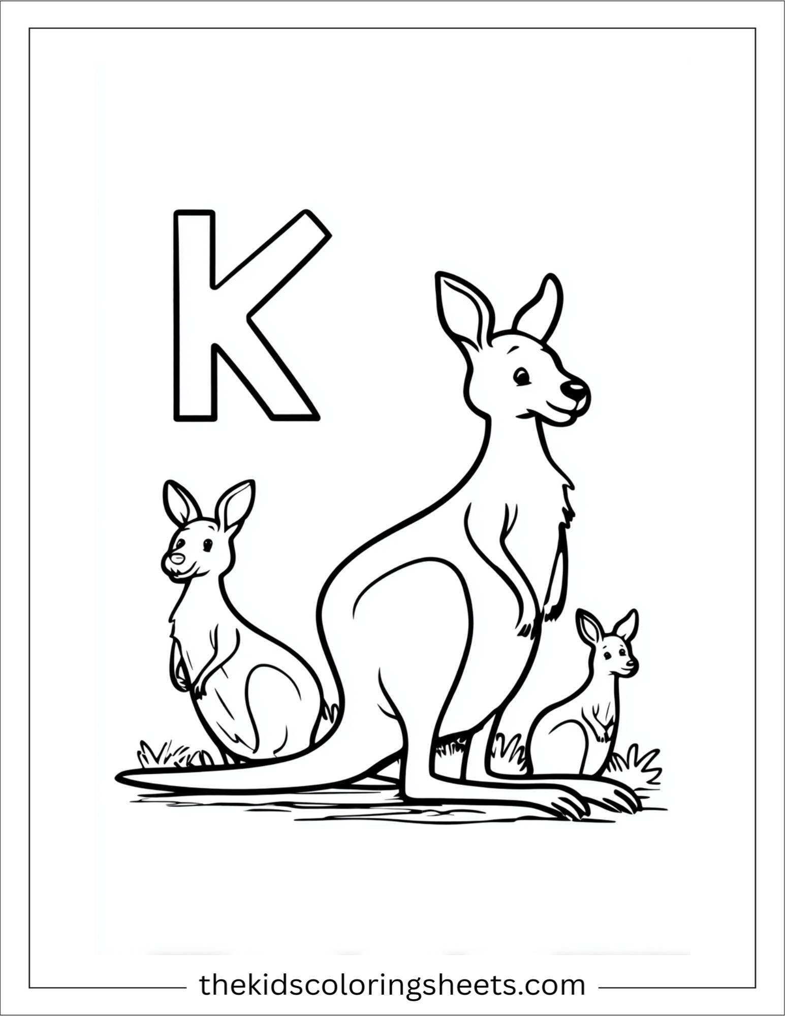 alphabet K kangaroo family coloring page