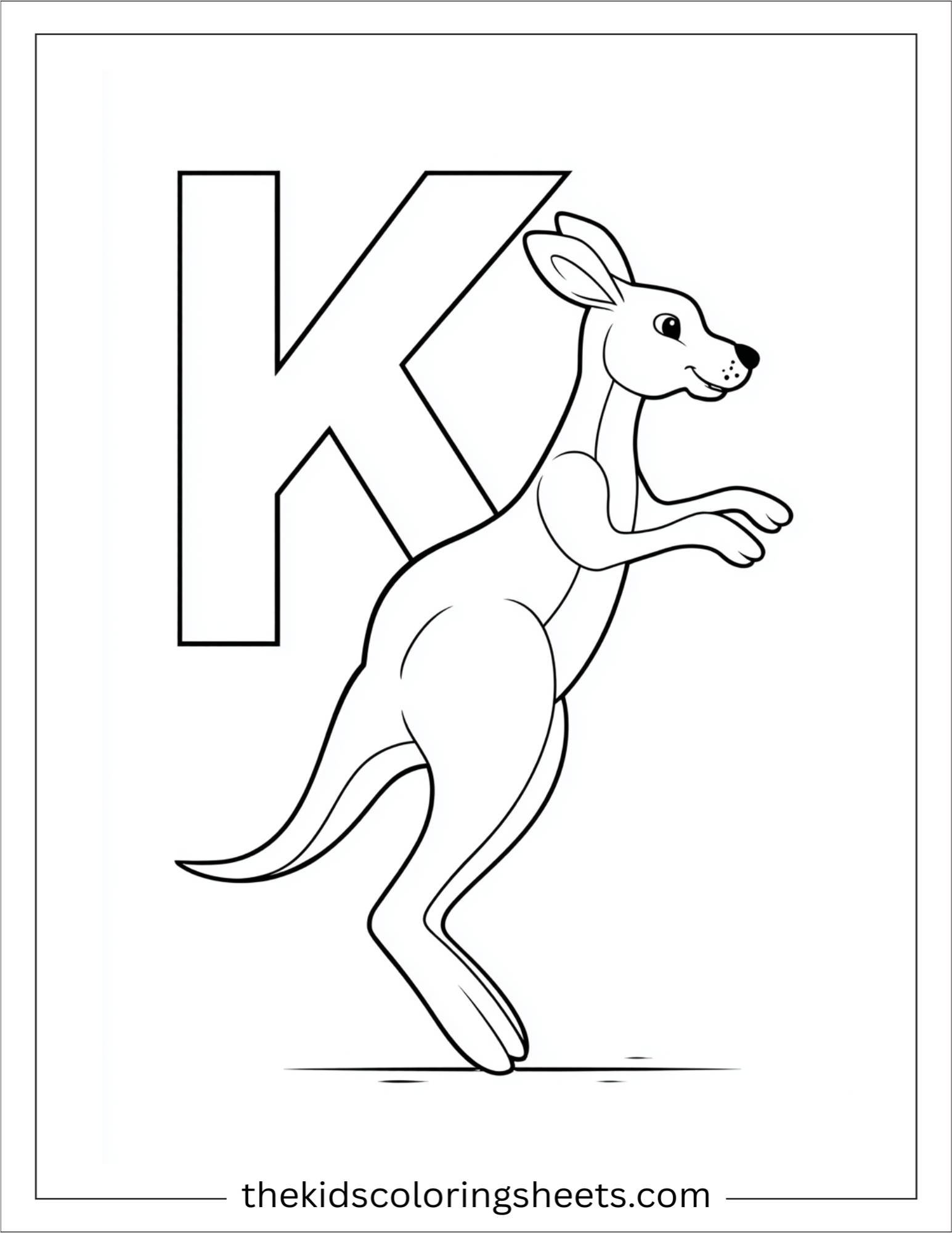 alphabet K kangaroo jumping coloring page