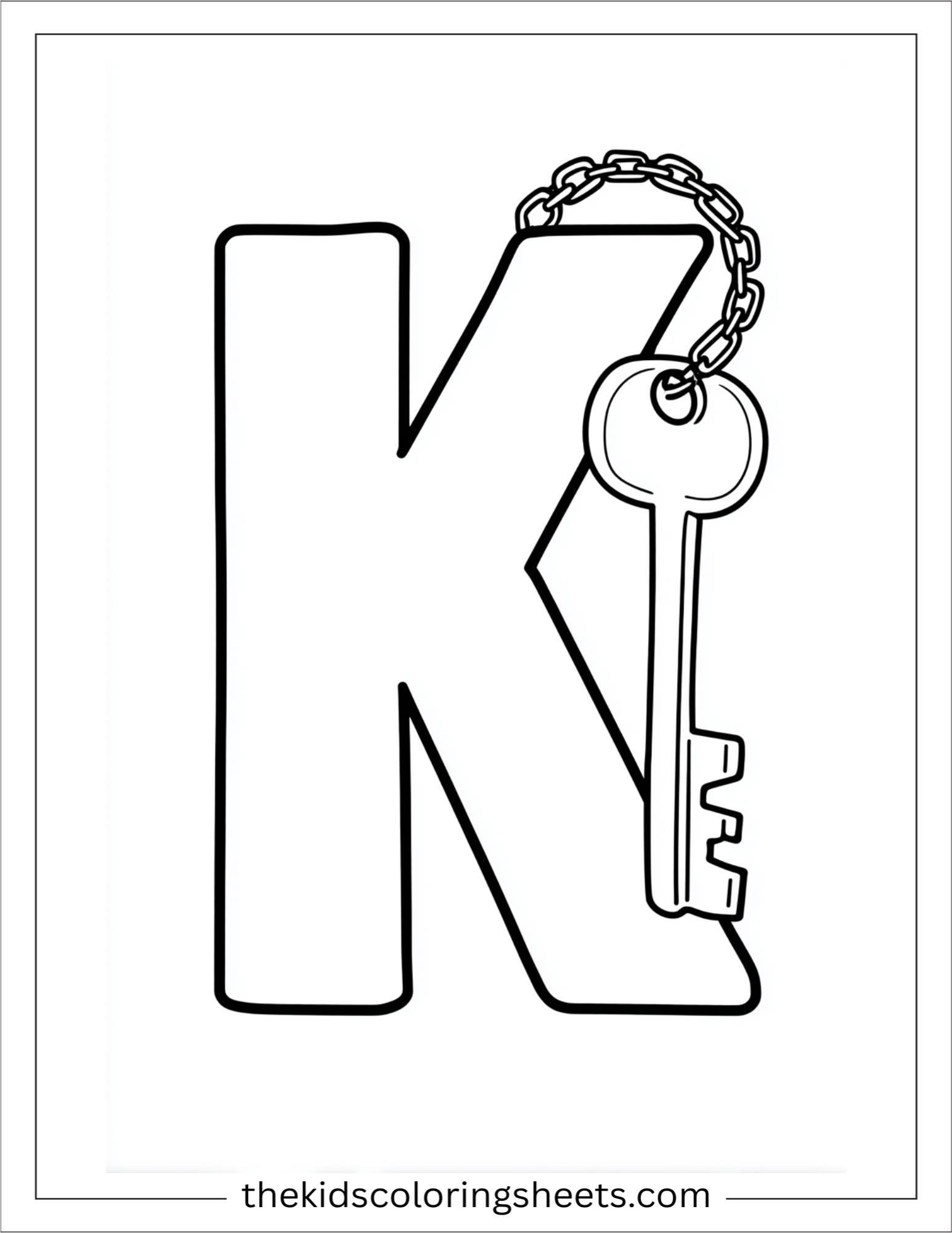alphabet K key chain coloring page