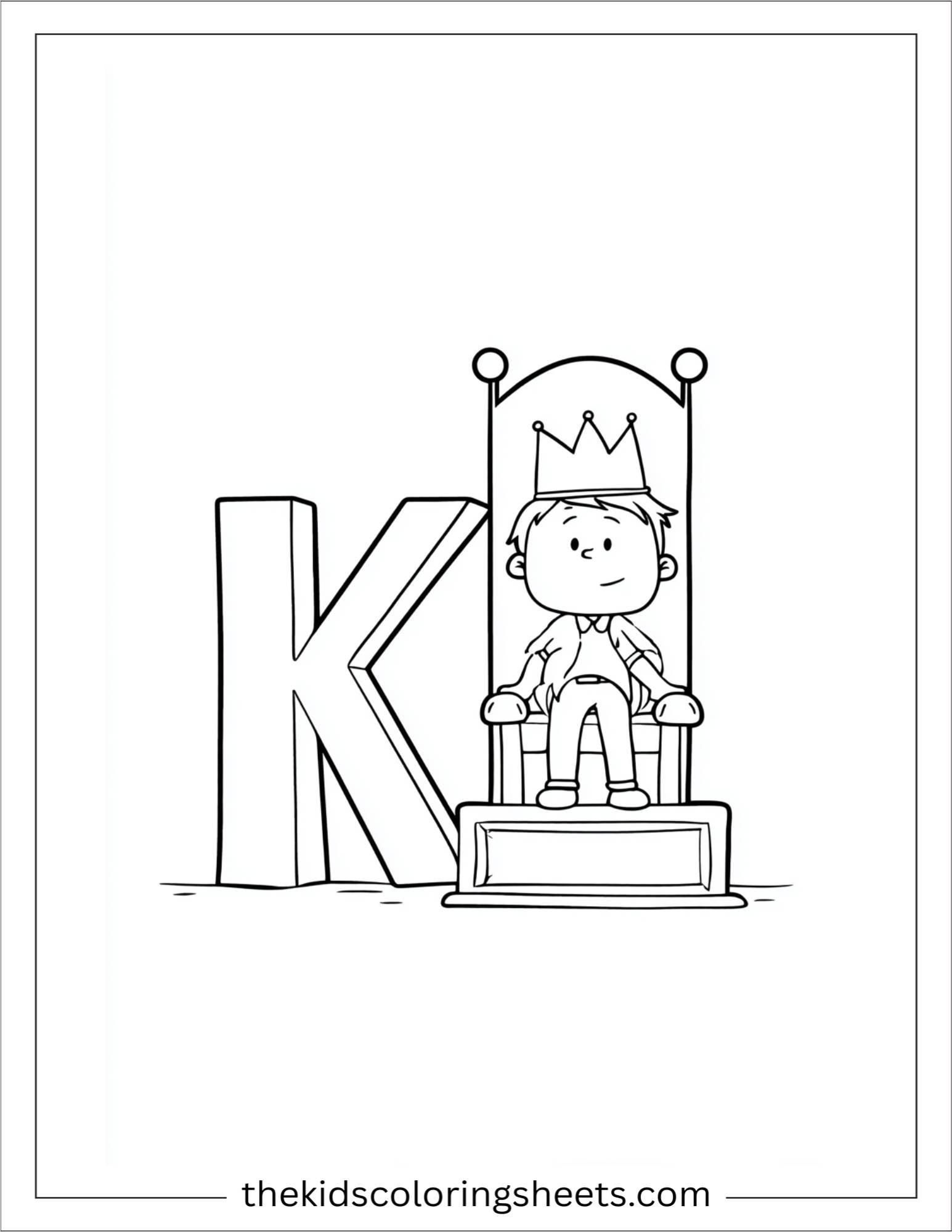alphabet K king throne coloring page