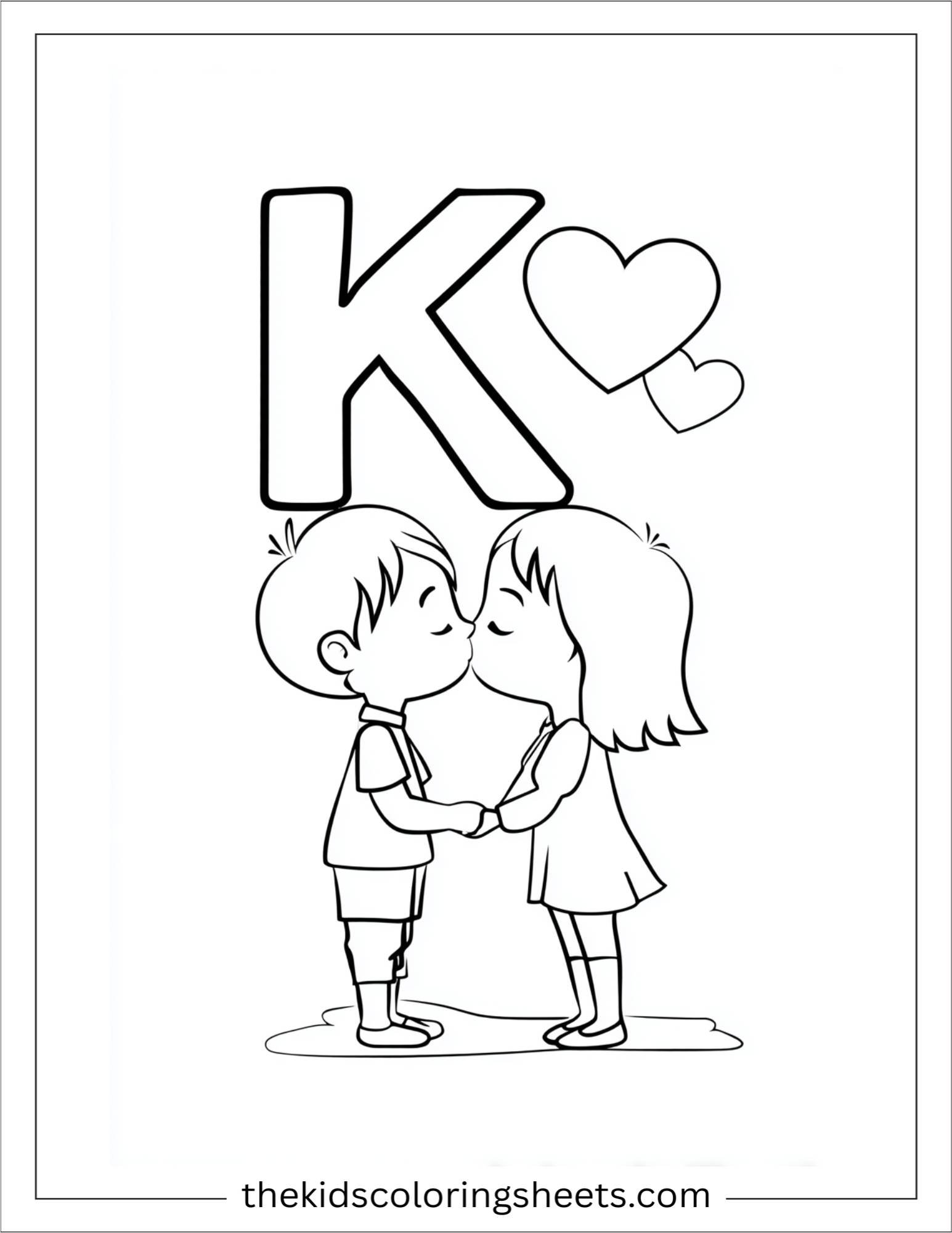 alphabet K kiss coloring page