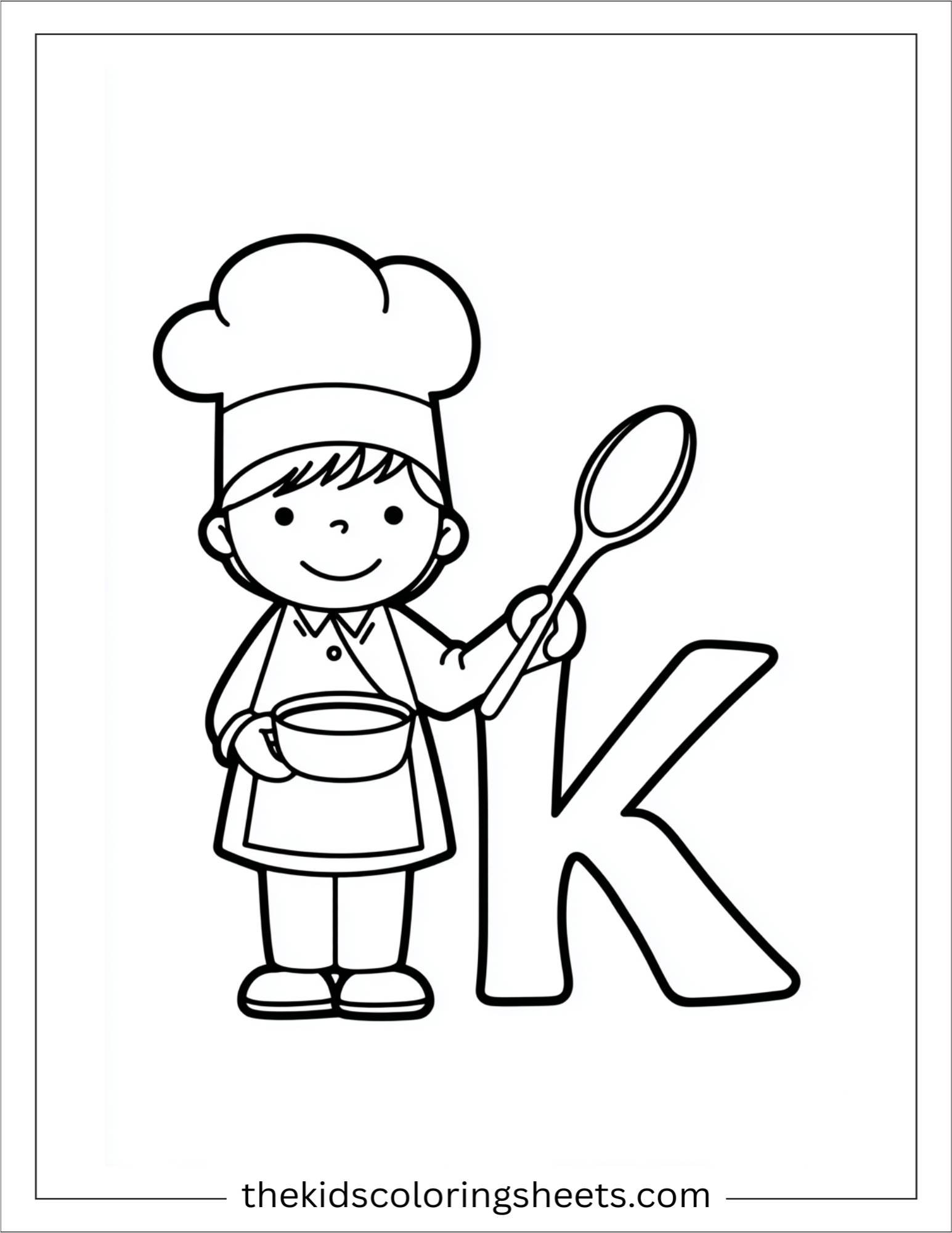 alphabet K kitchen chef coloring page