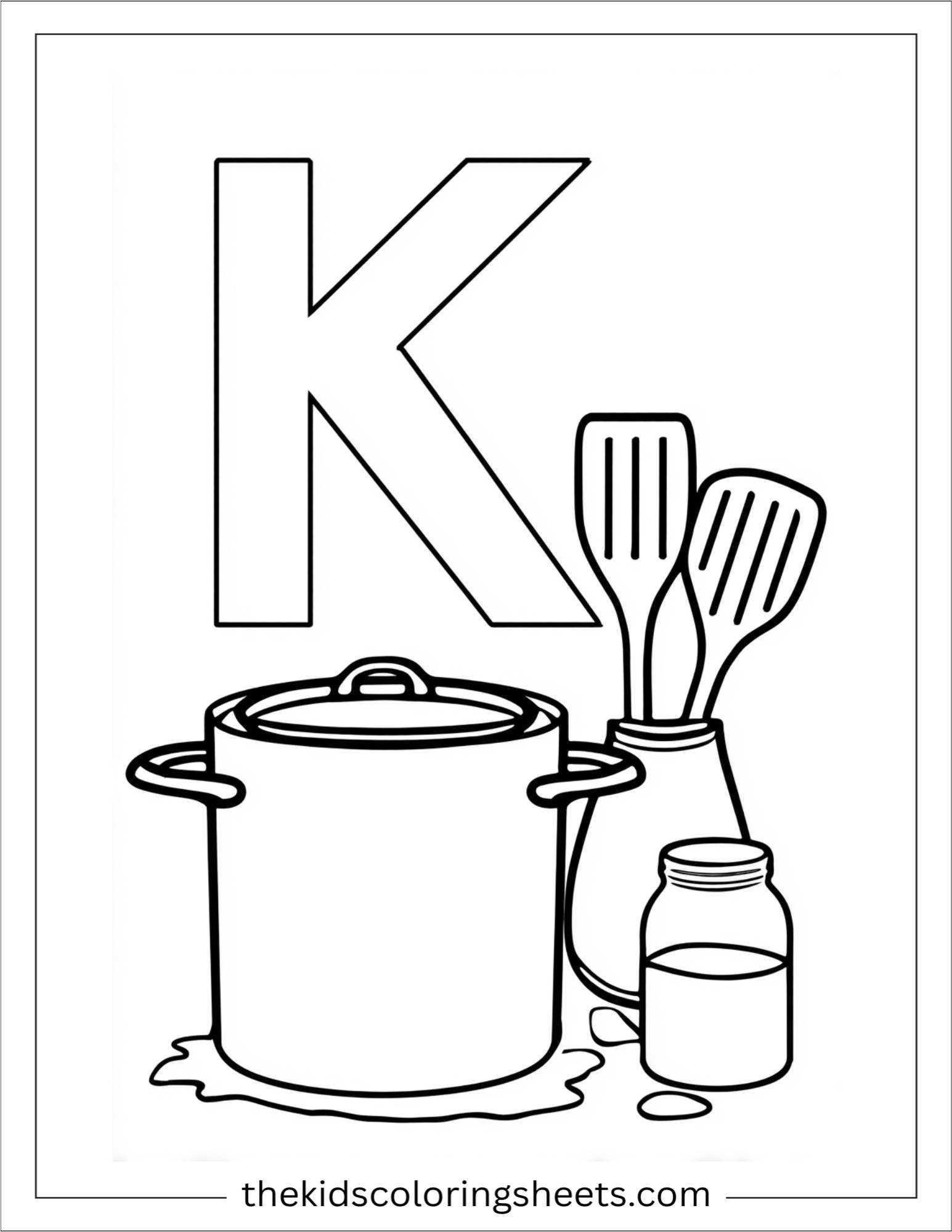 alphabet K kitchen coloring page