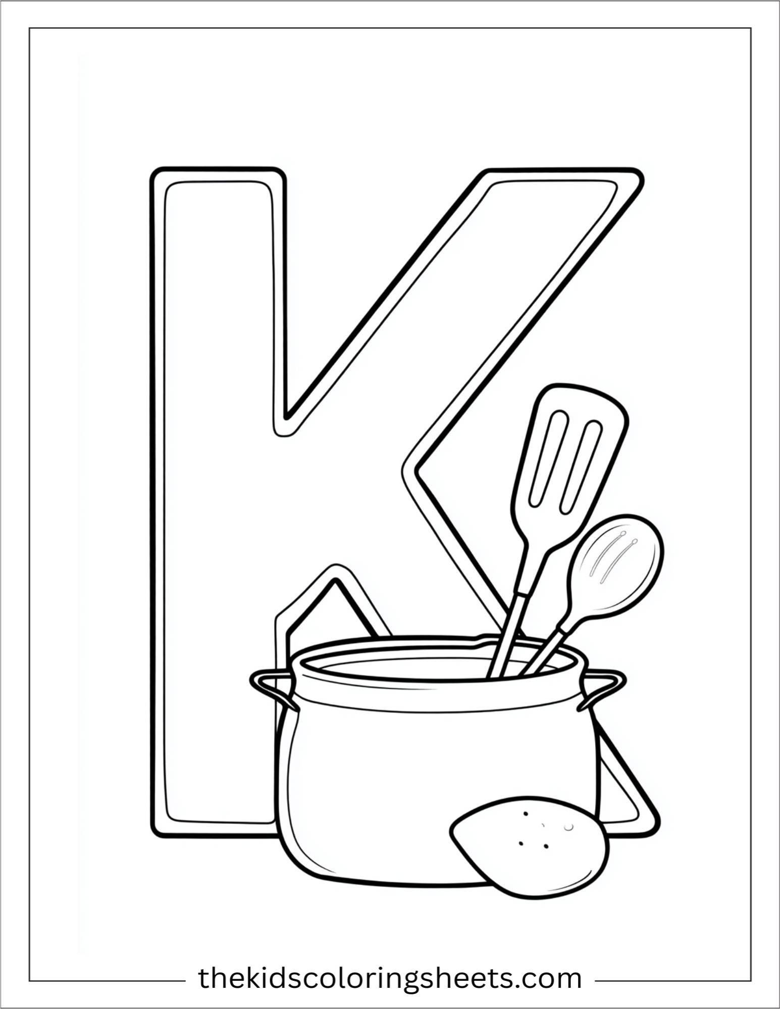 alphabet K kitchen tools coloring page