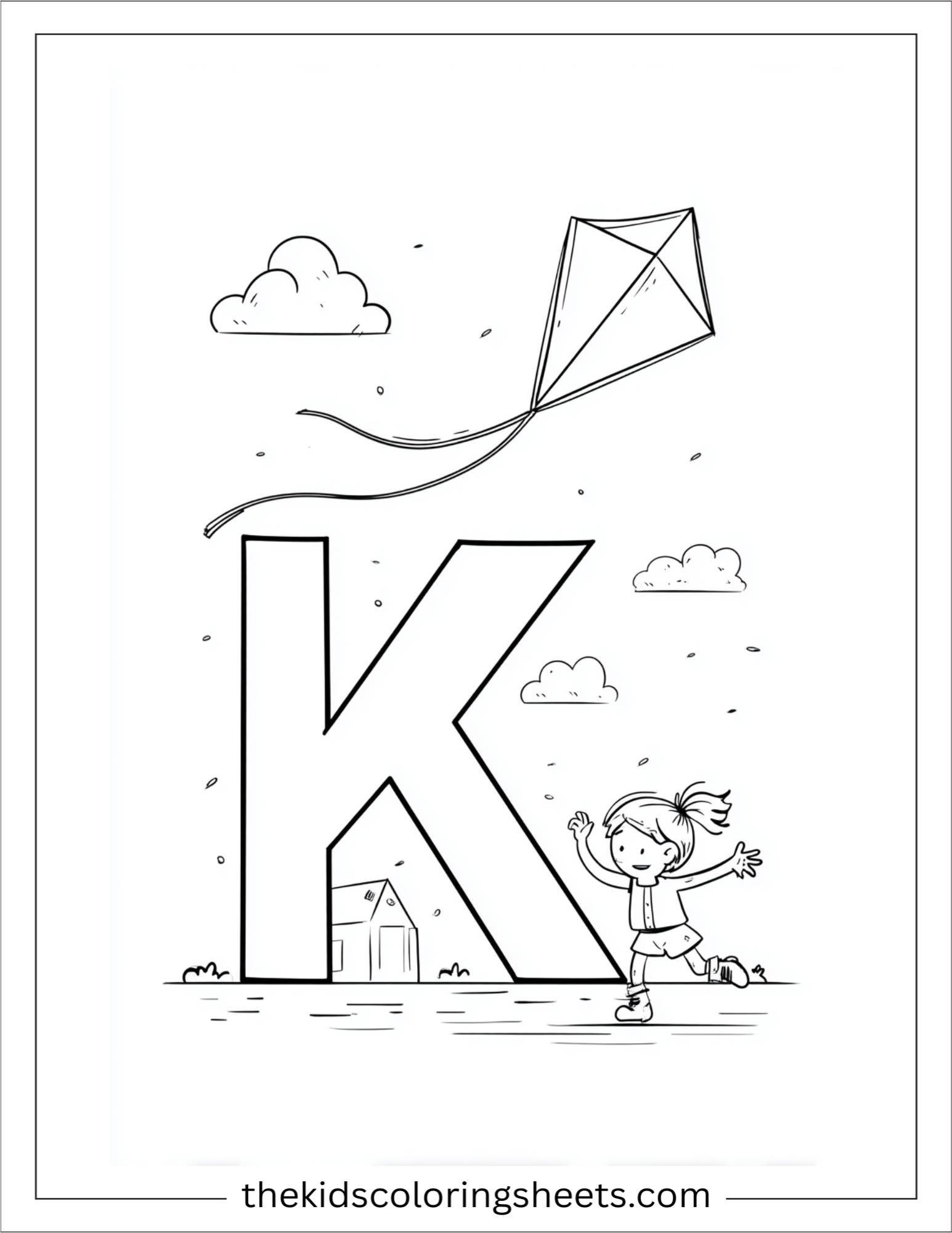 alphabet K kite coloring page