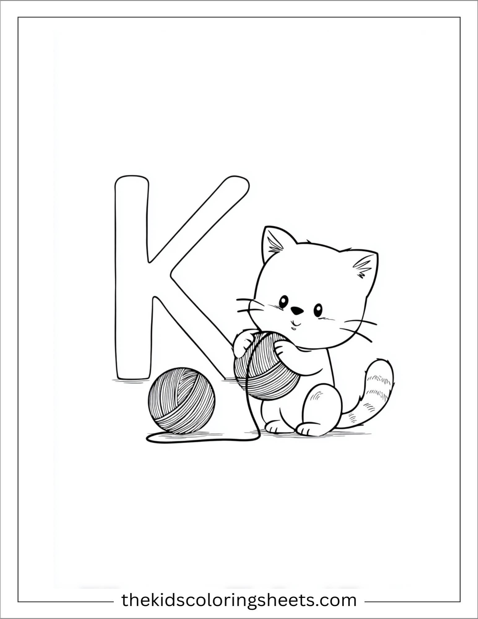 alphabet K kitten ball coloring page