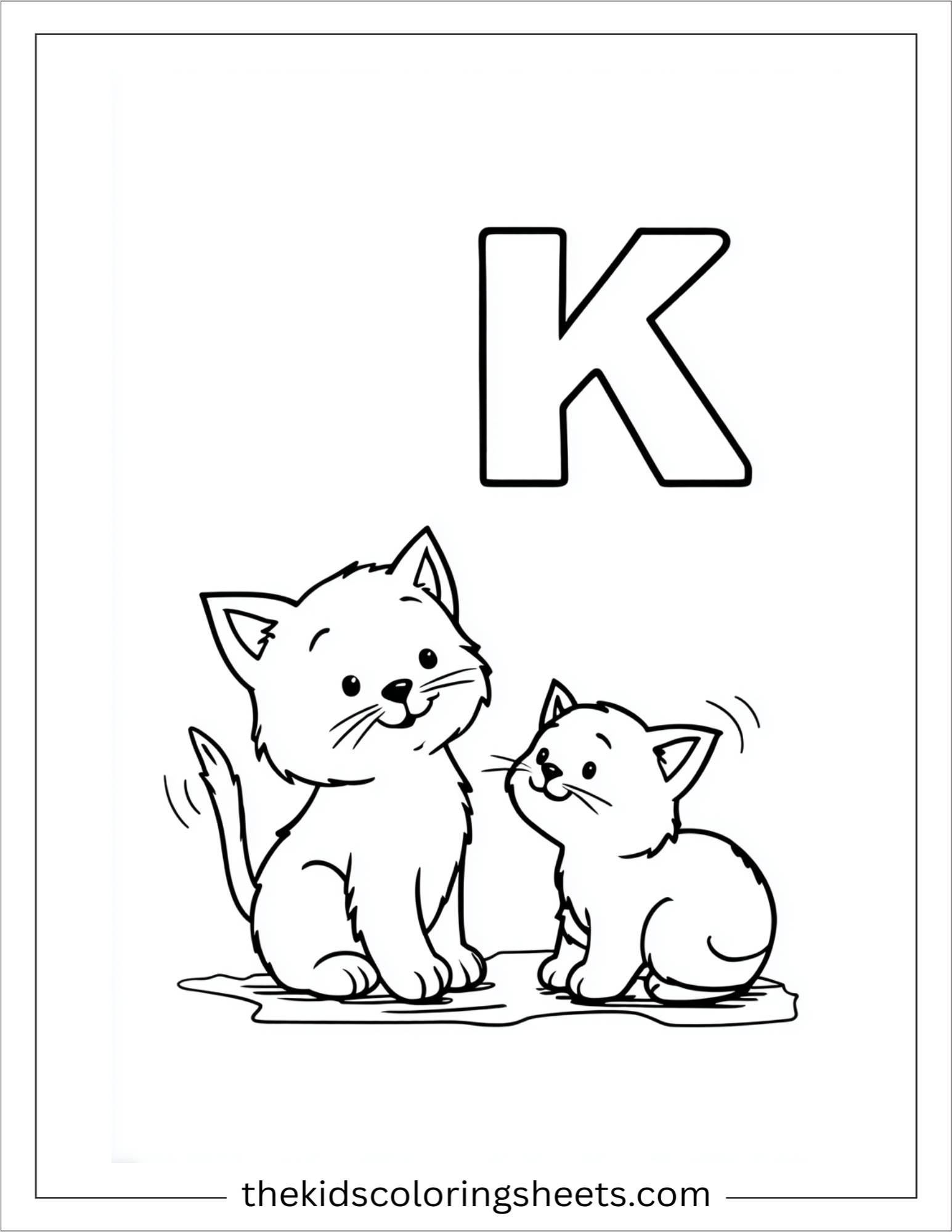 alphabet K kitten friends coloring page