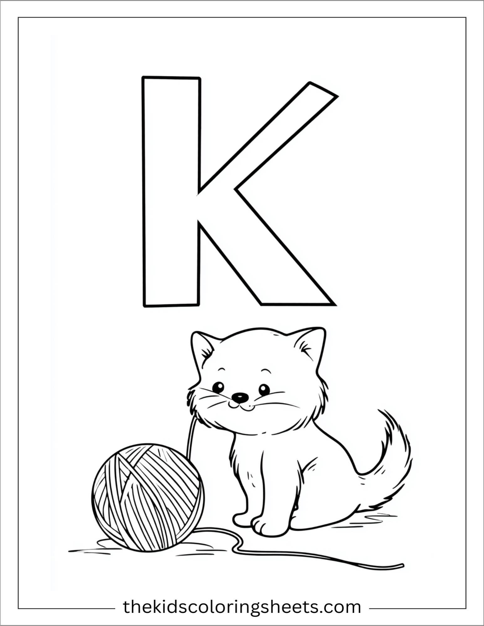 alphabet K kitten yarn coloring page