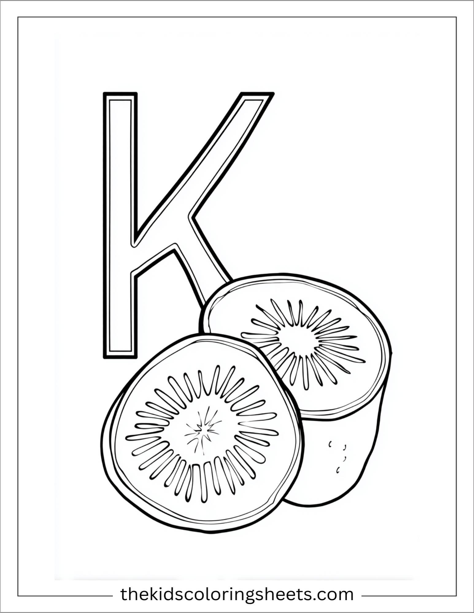 alphabet K kiwi fruit coloring page
