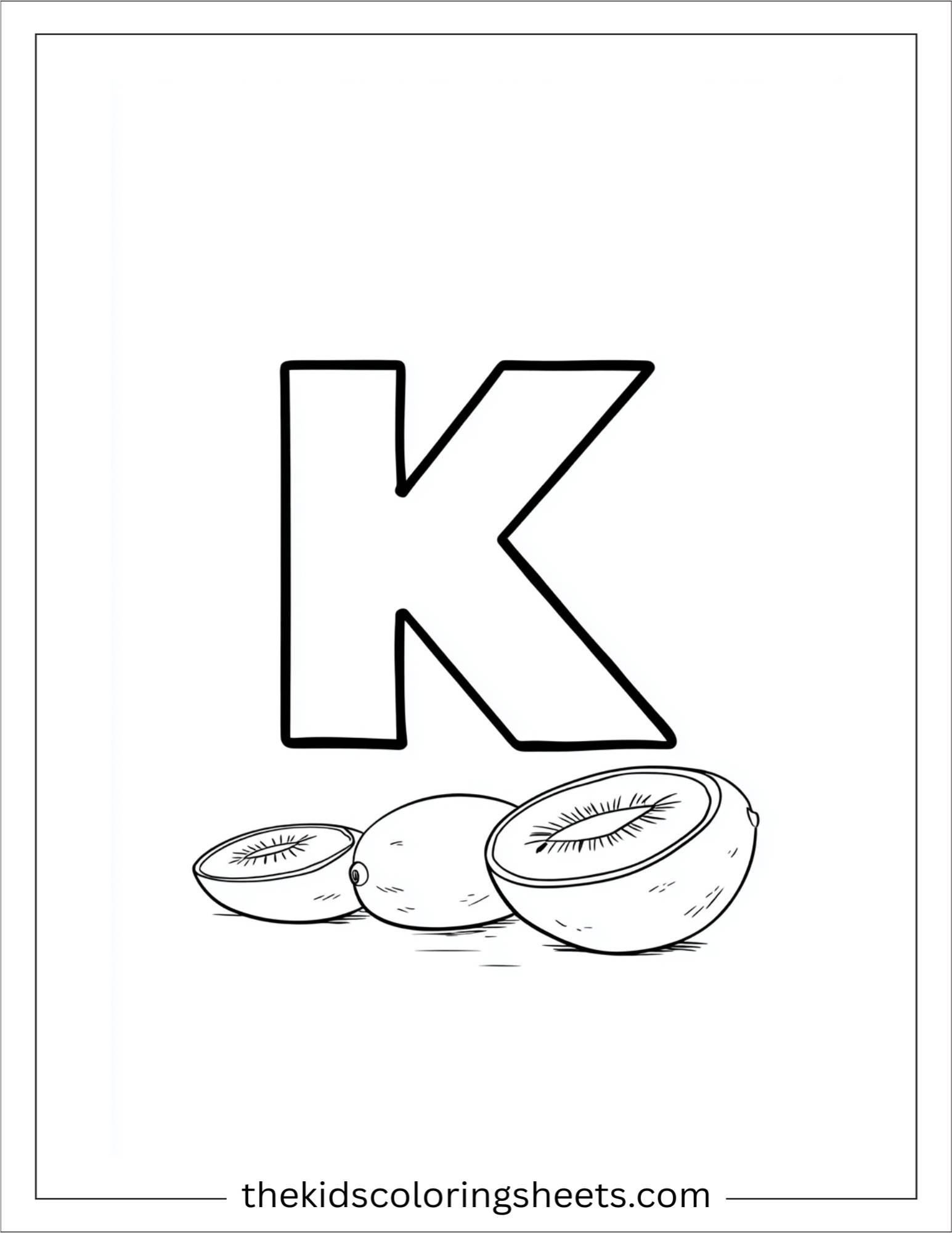 alphabet K kiwi slice coloring page