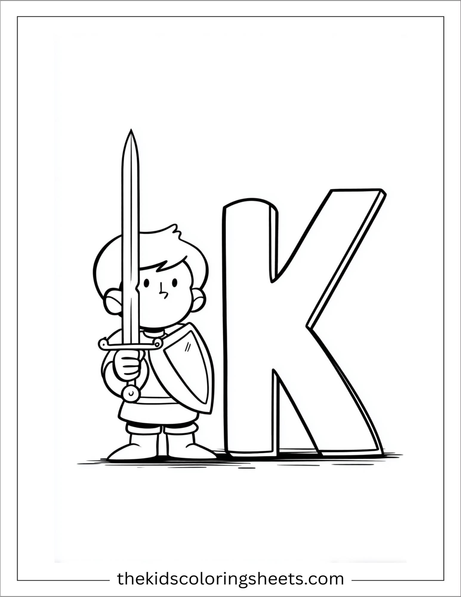 alphabet K knight coloring page