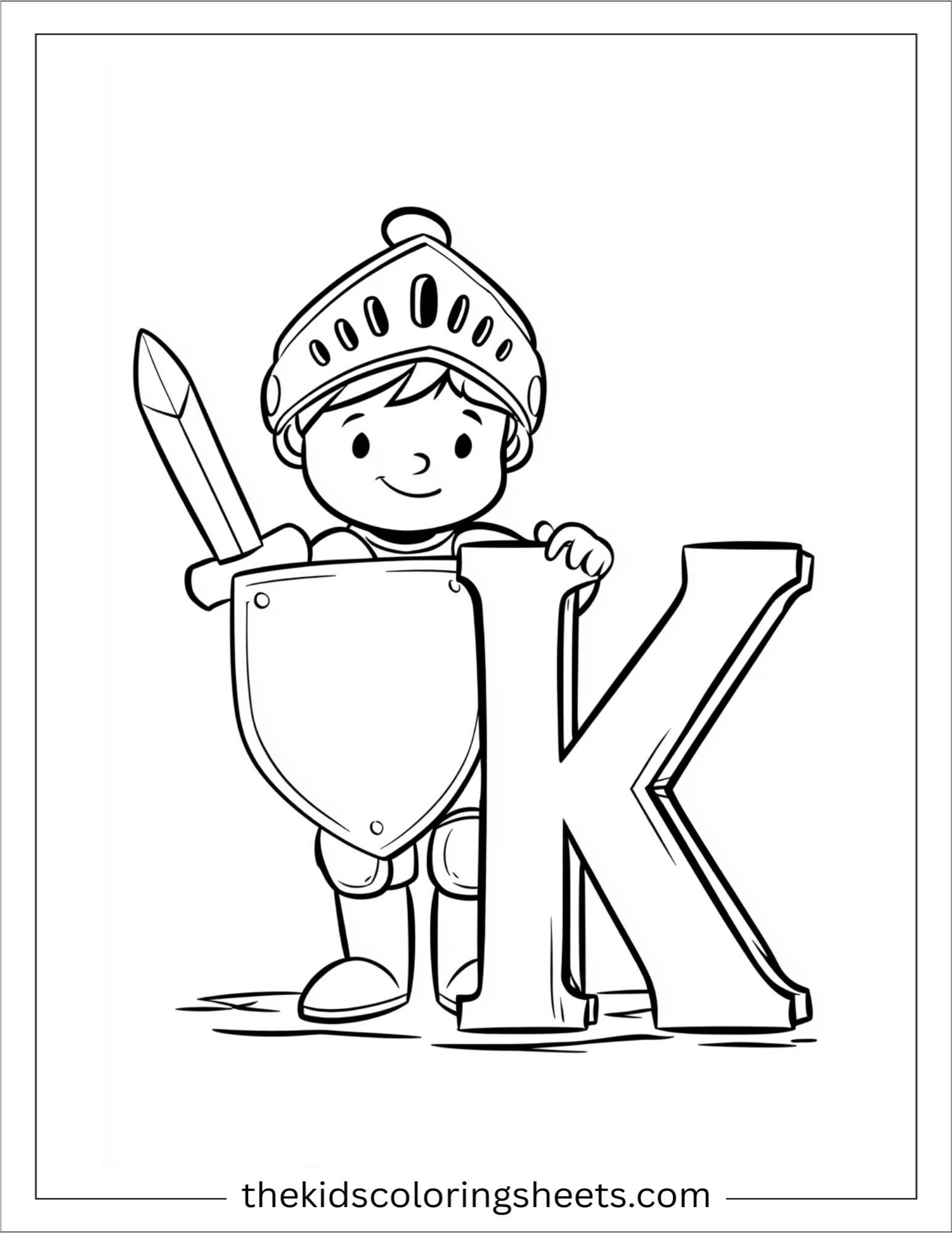 alphabet K knight shield coloring page