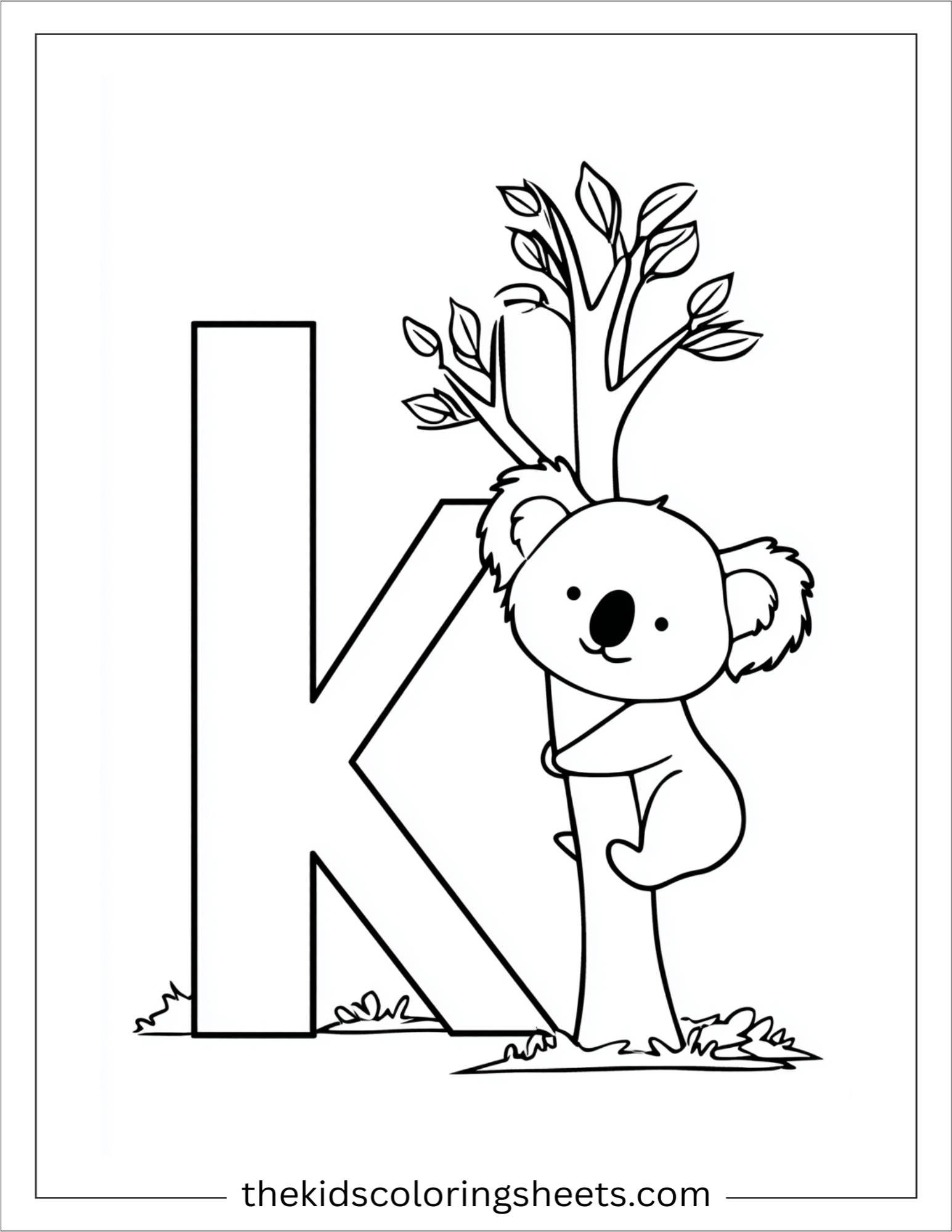 alphabet K koala coloring page