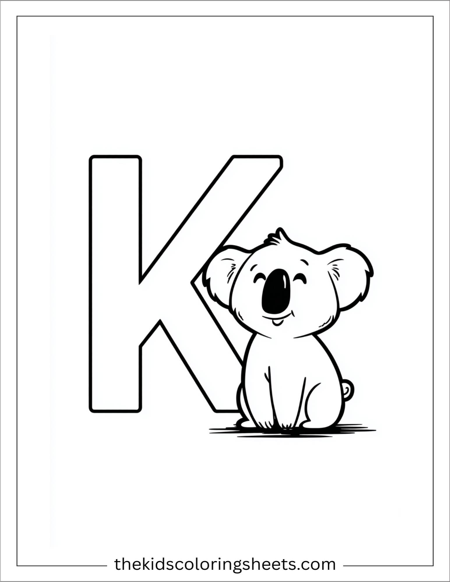 alphabet K koala smile coloring page