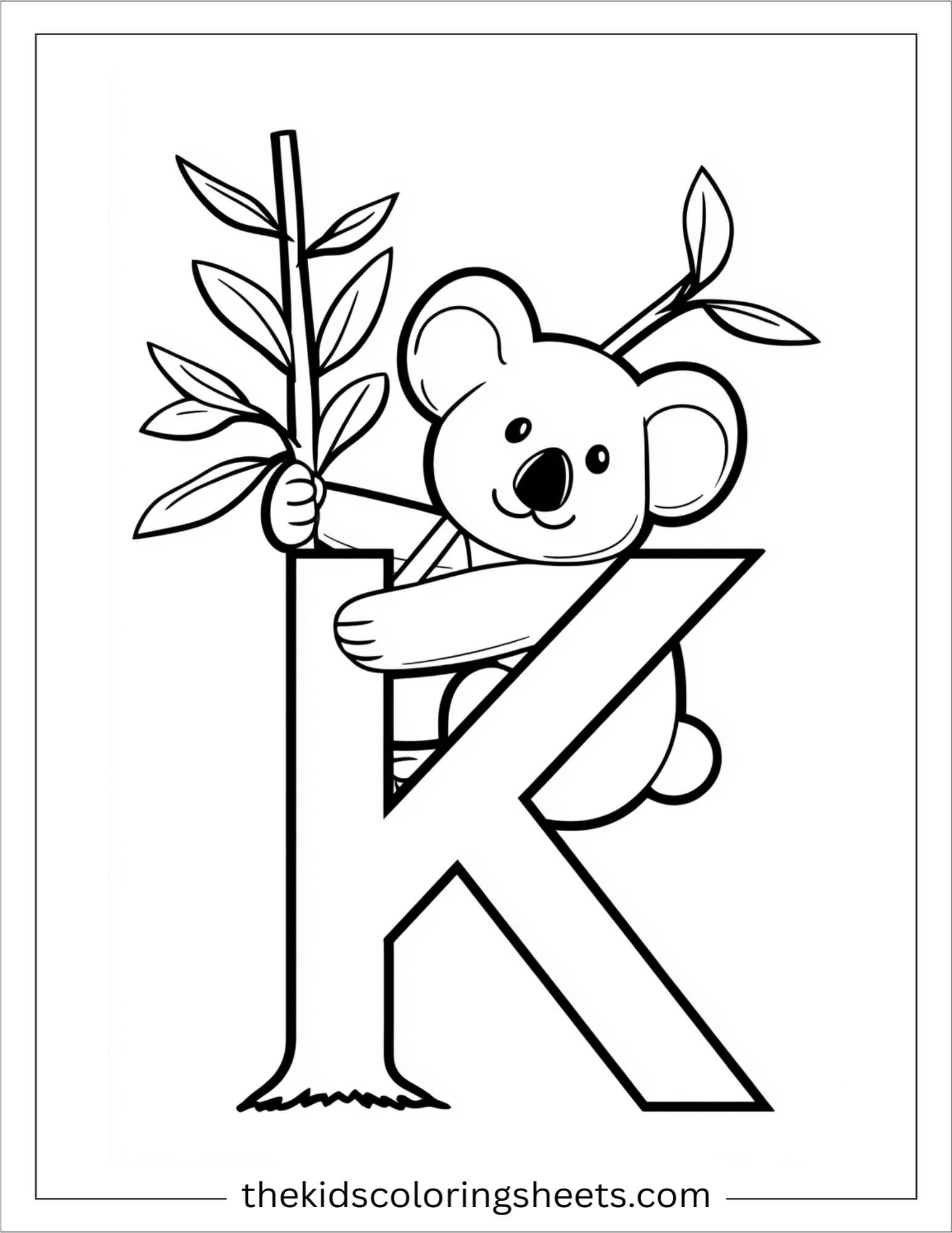 alphabet K koala tree coloring page