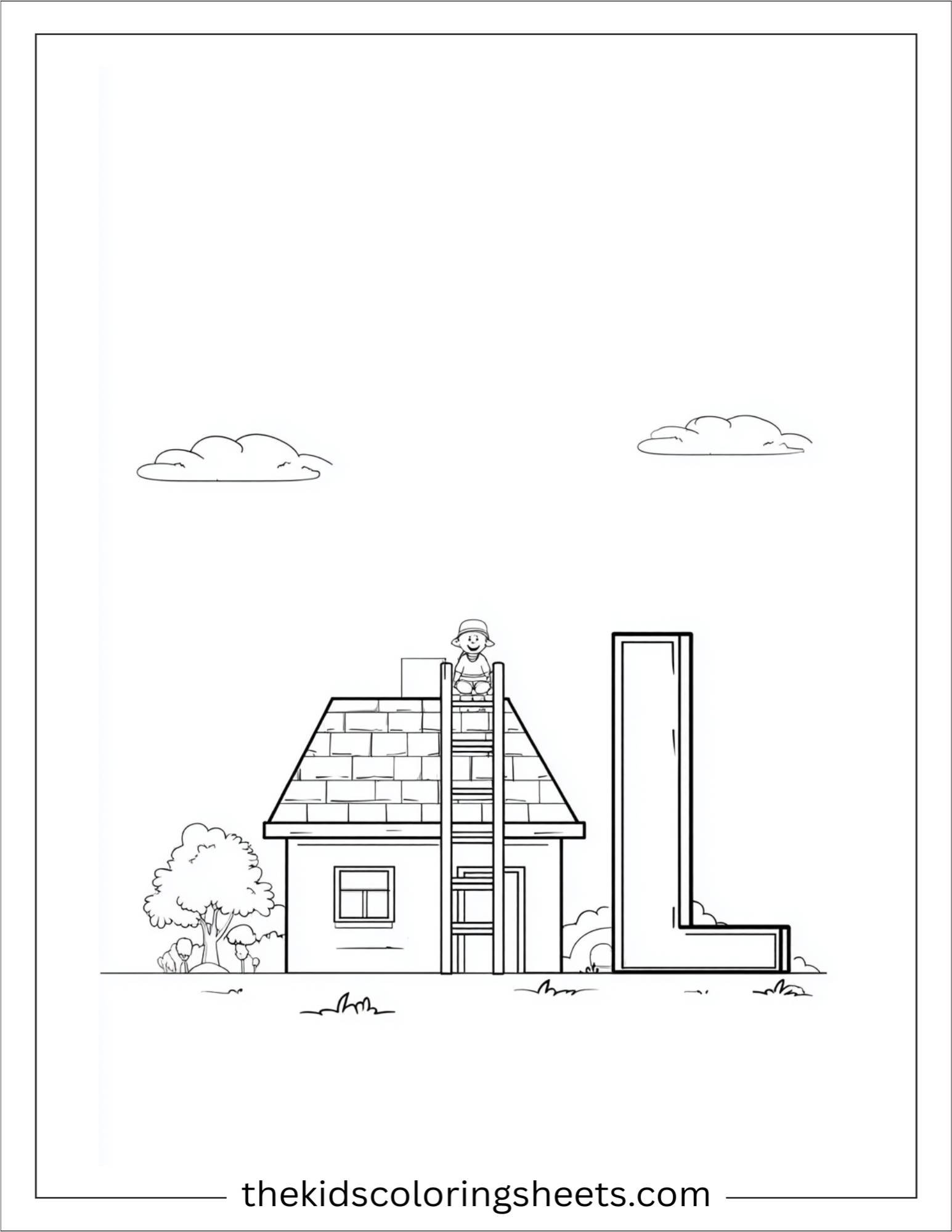 alphabet L ladder roof coloring page