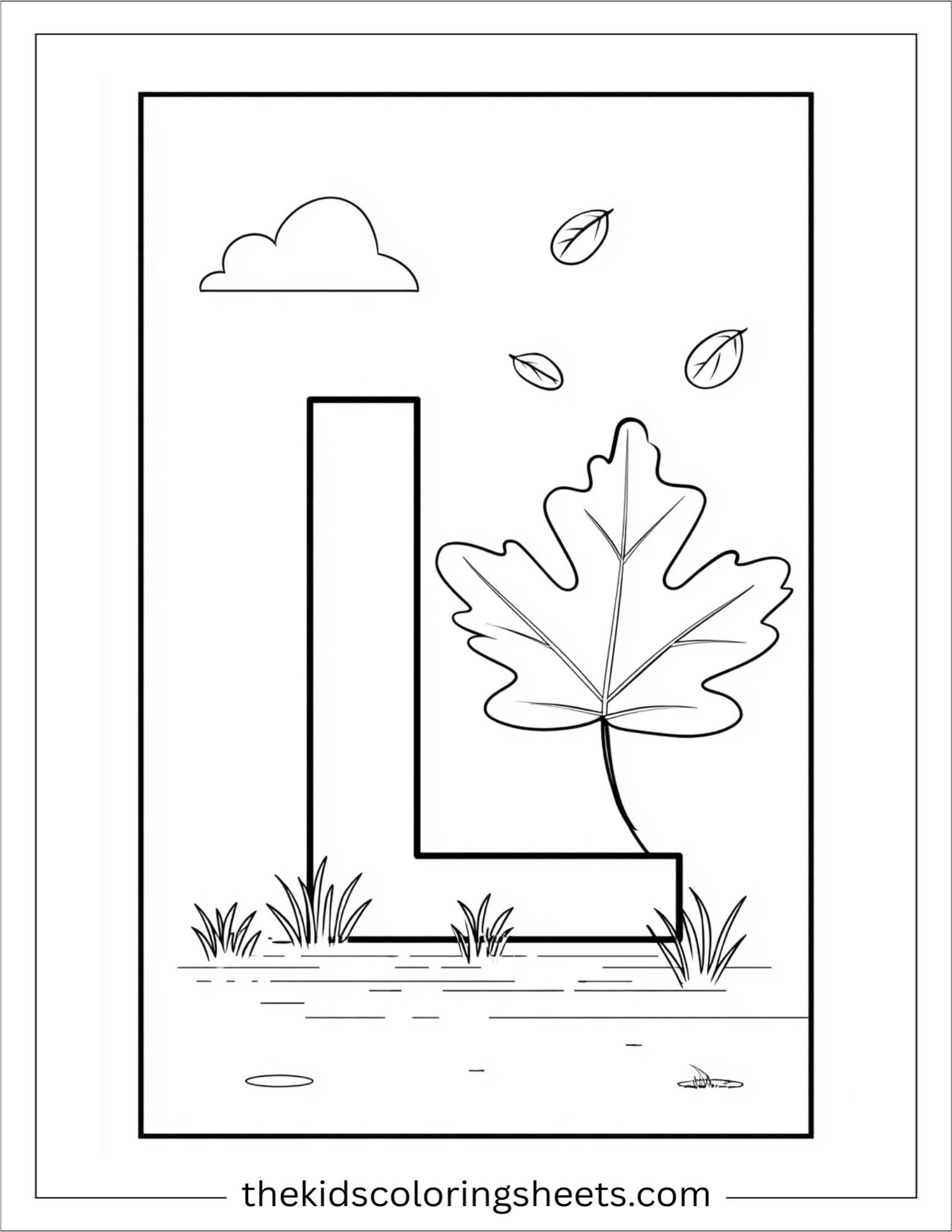 alphabet L leaf fall coloring page