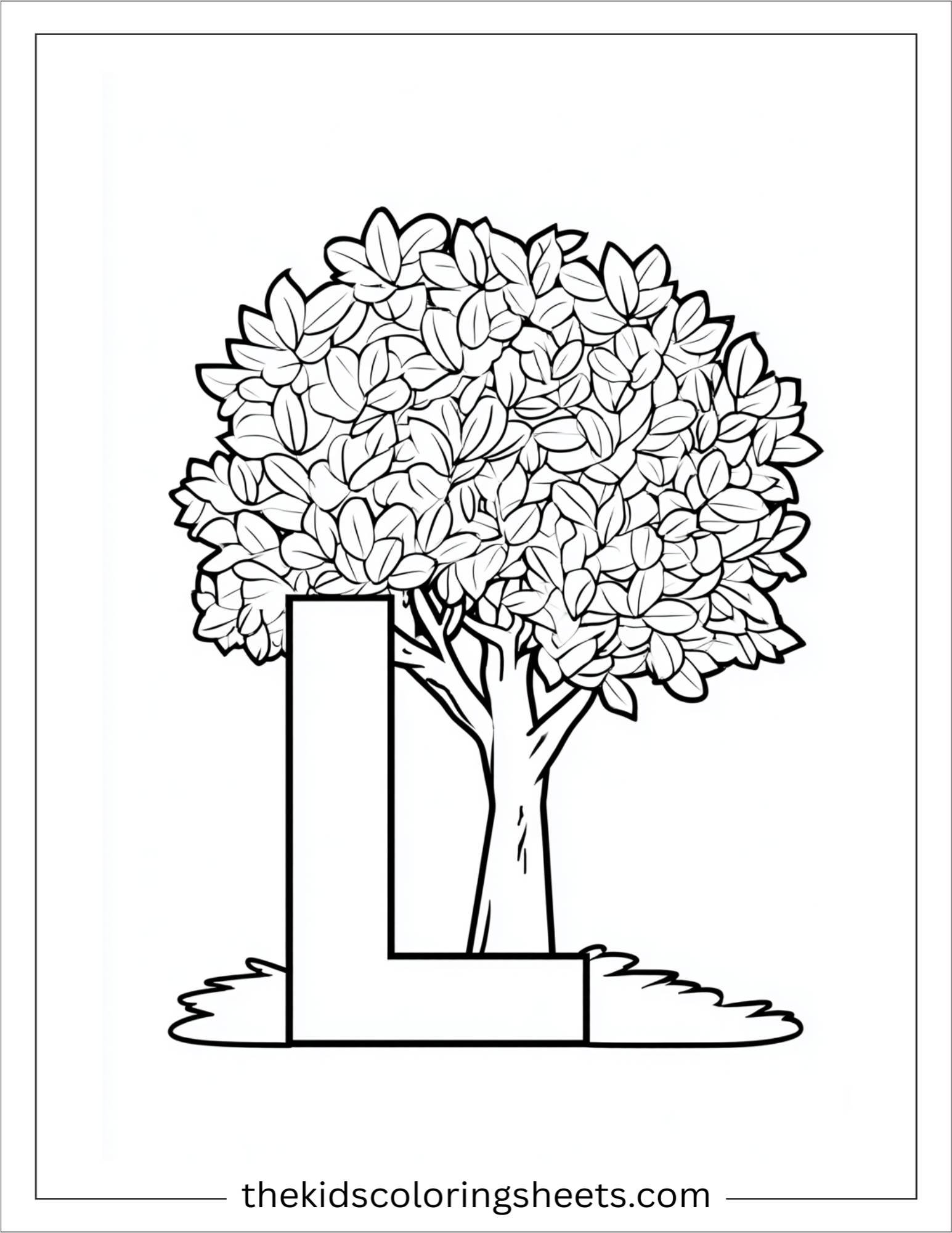 alphabet L leaf tree coloring page