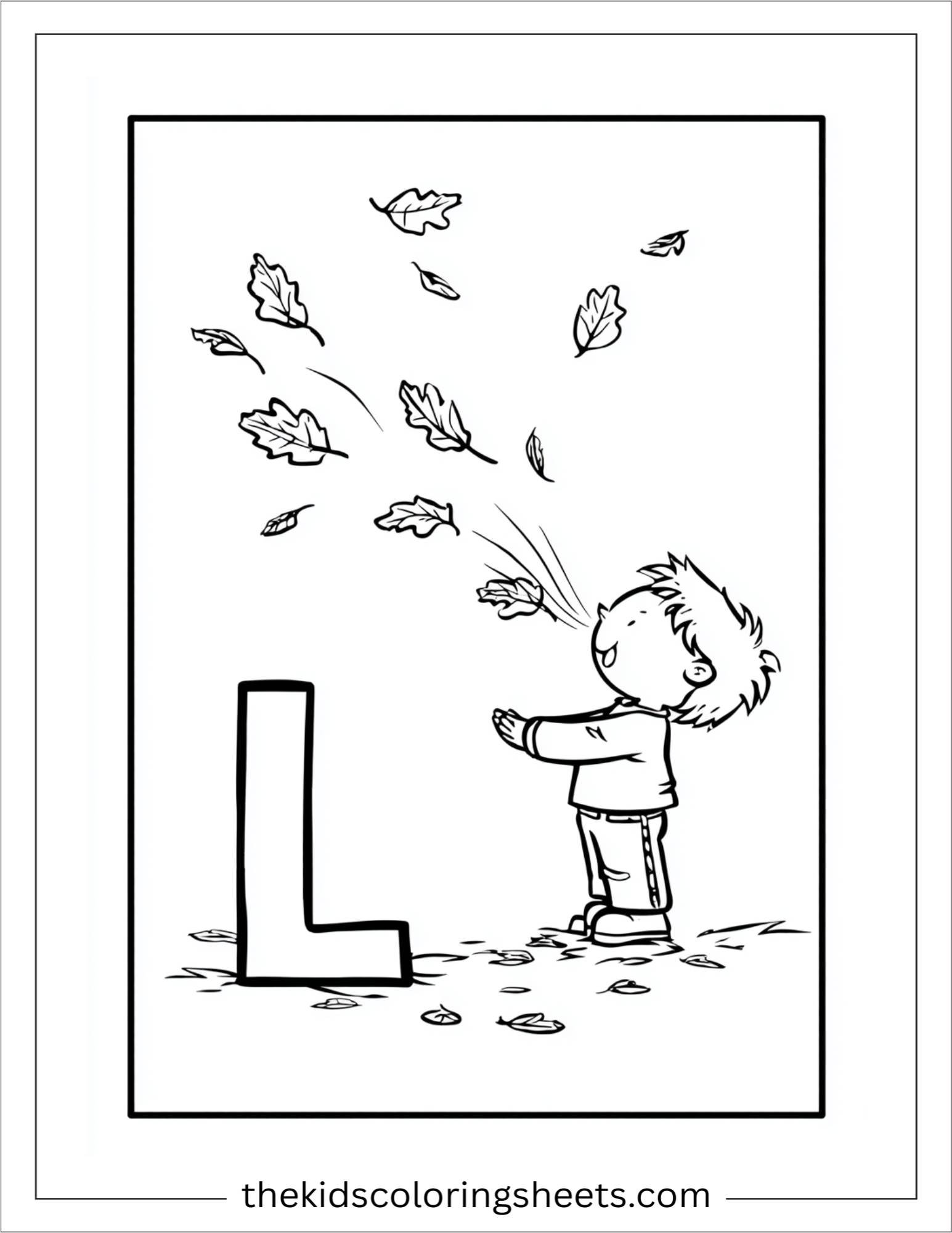 alphabet L leaf wind coloring page
