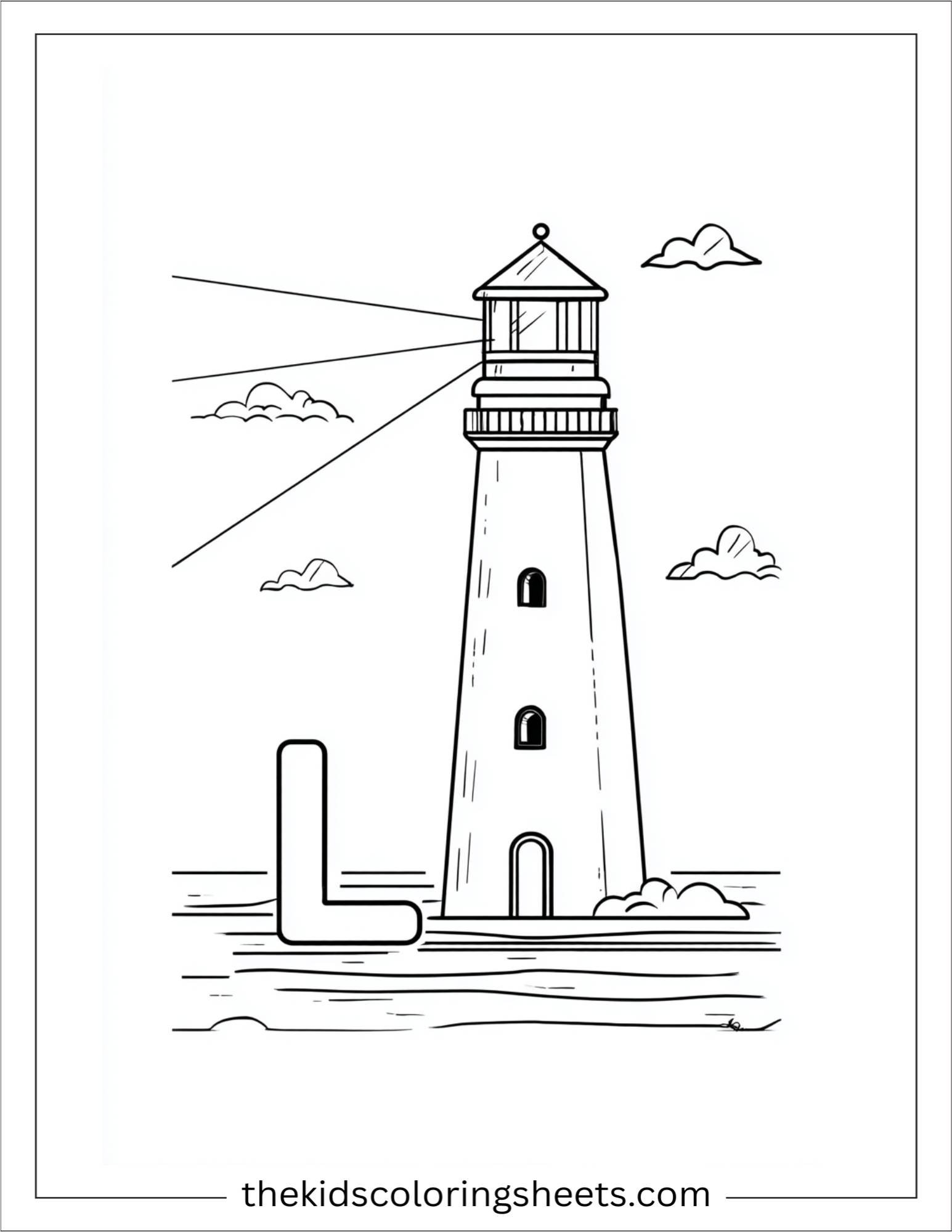 alphabet L lighthouse beam coloring page