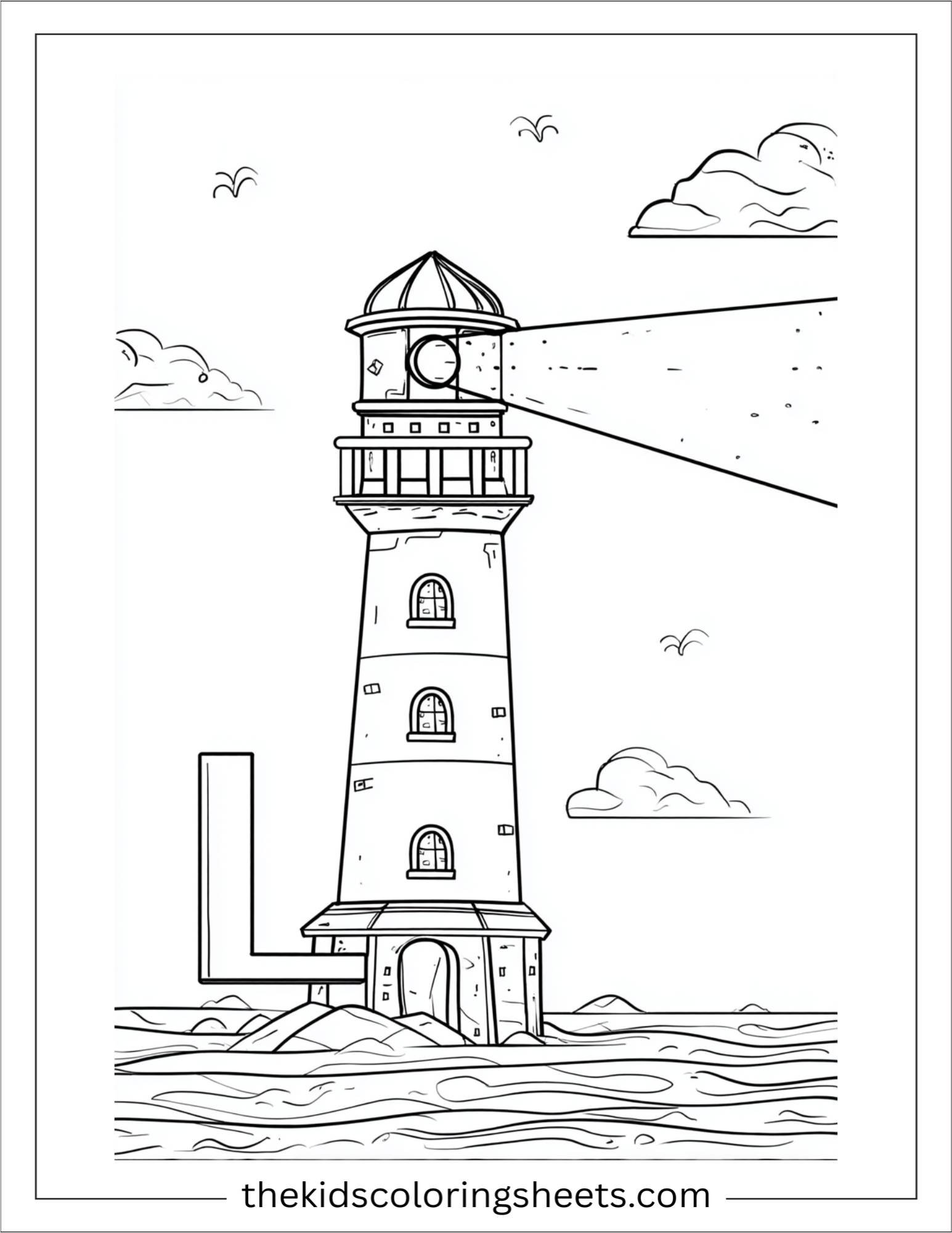 alphabet L lighthouse coloring page