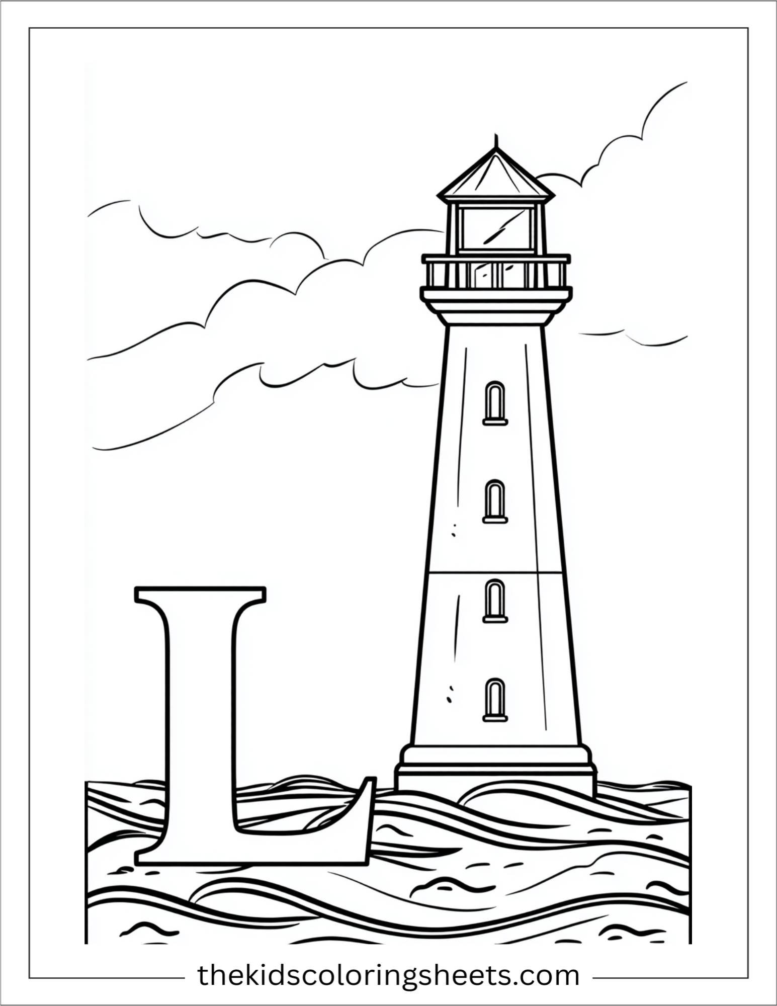 alphabet L lighthouse sea coloring page
