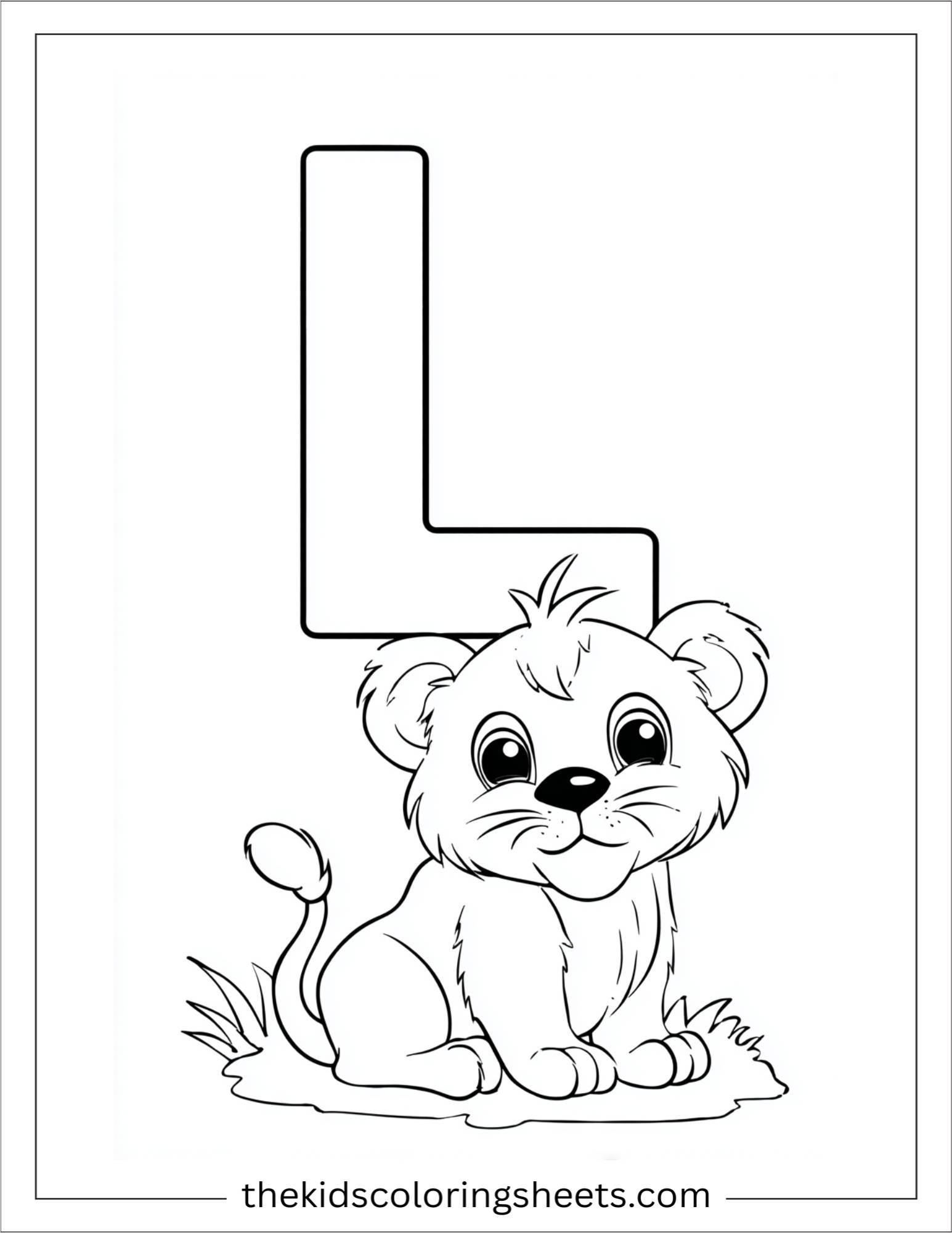 alphabet L lion cub coloring page