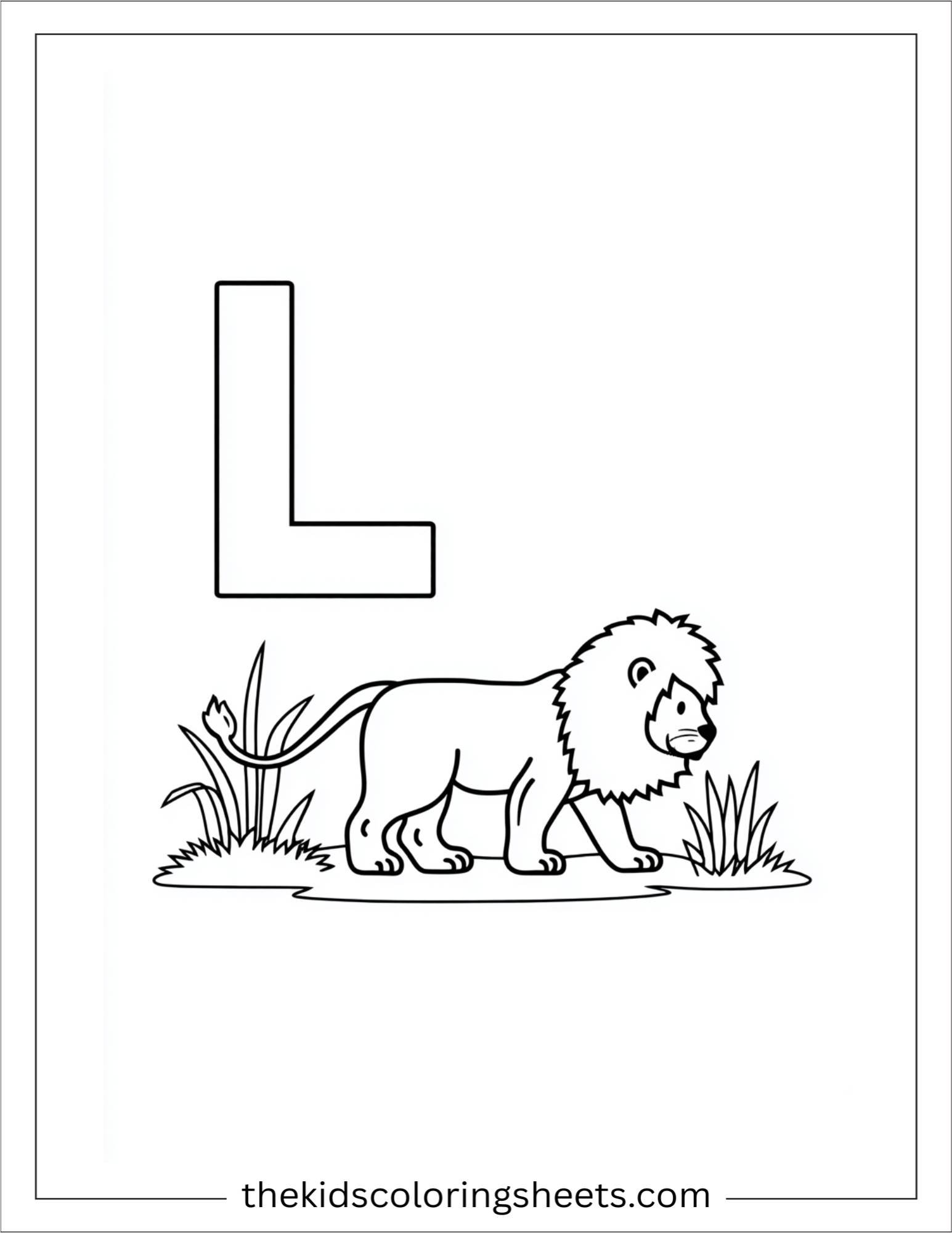 alphabet L lion jungle coloring page