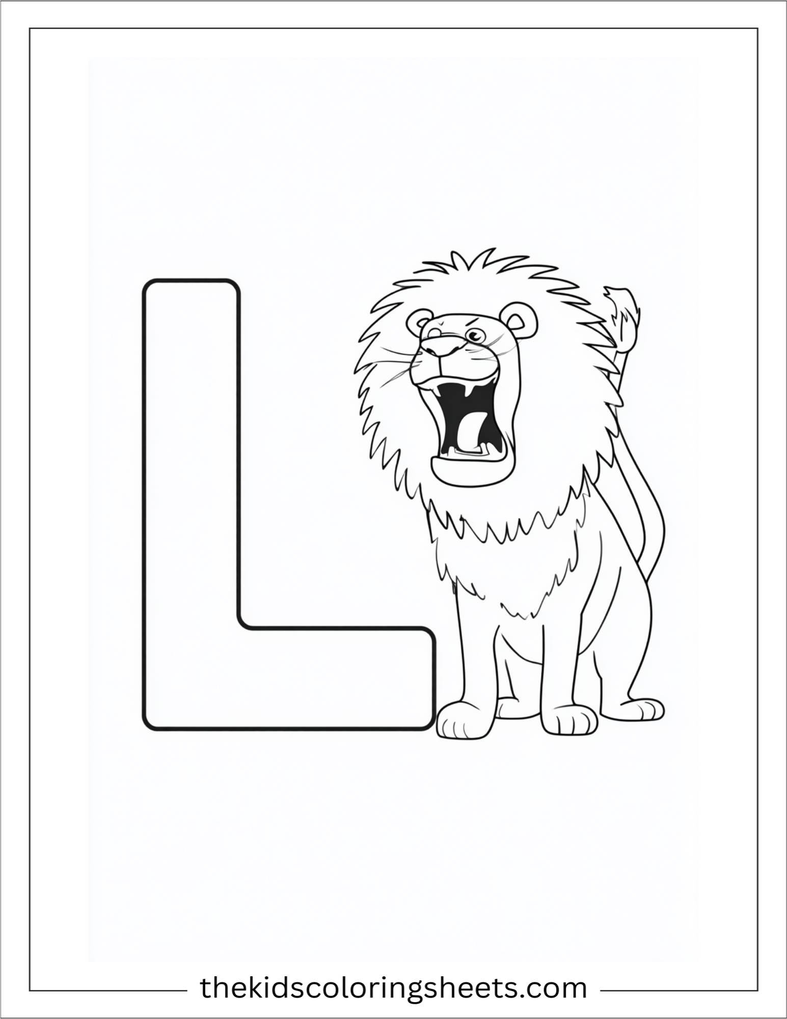 alphabet L lion roar coloring page