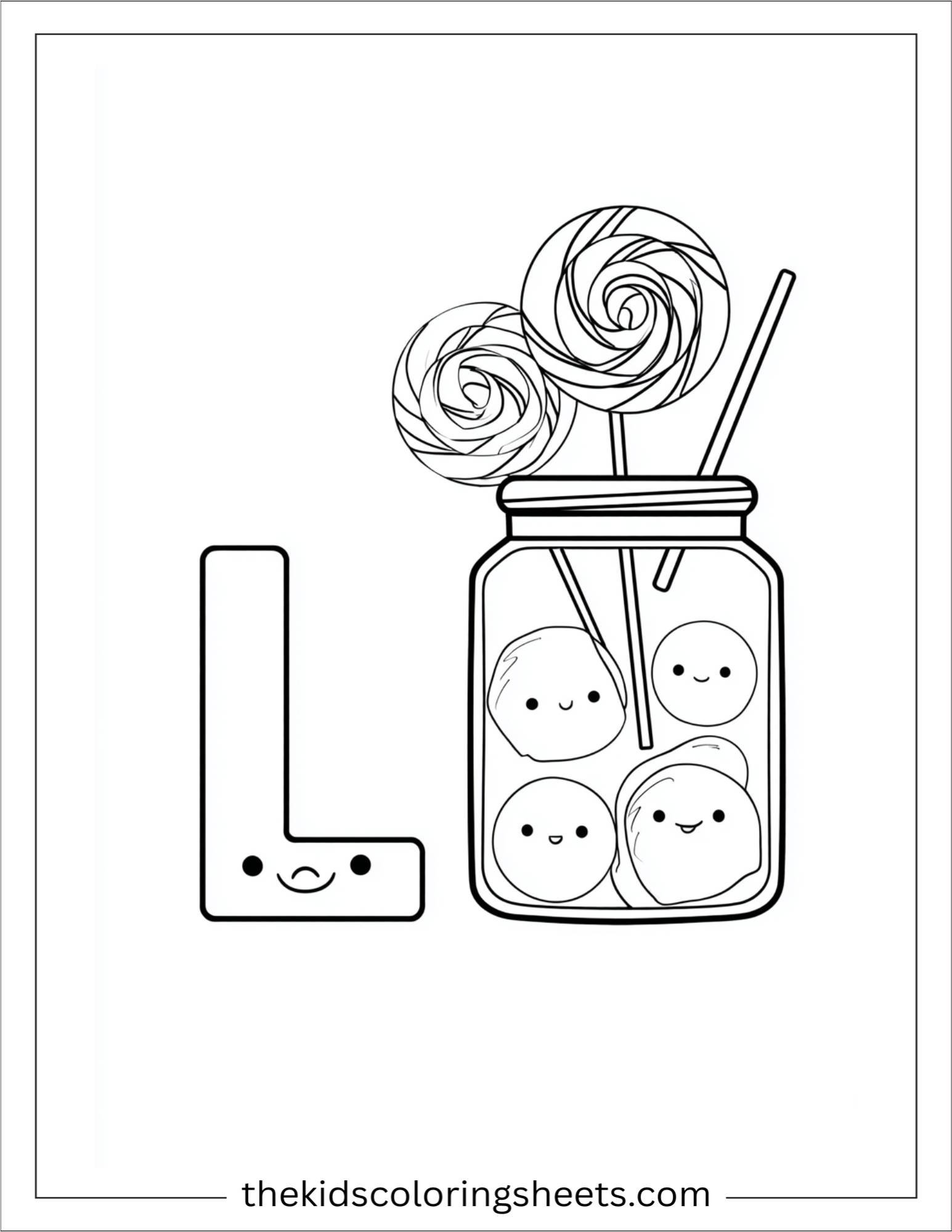 alphabet L lollipop jar coloring page