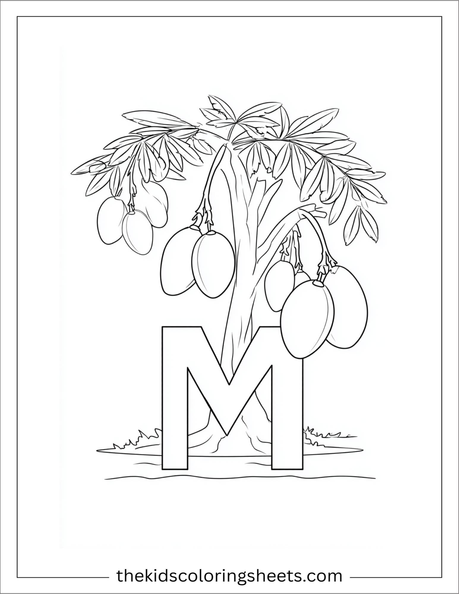 alphabet M mango tree coloring page