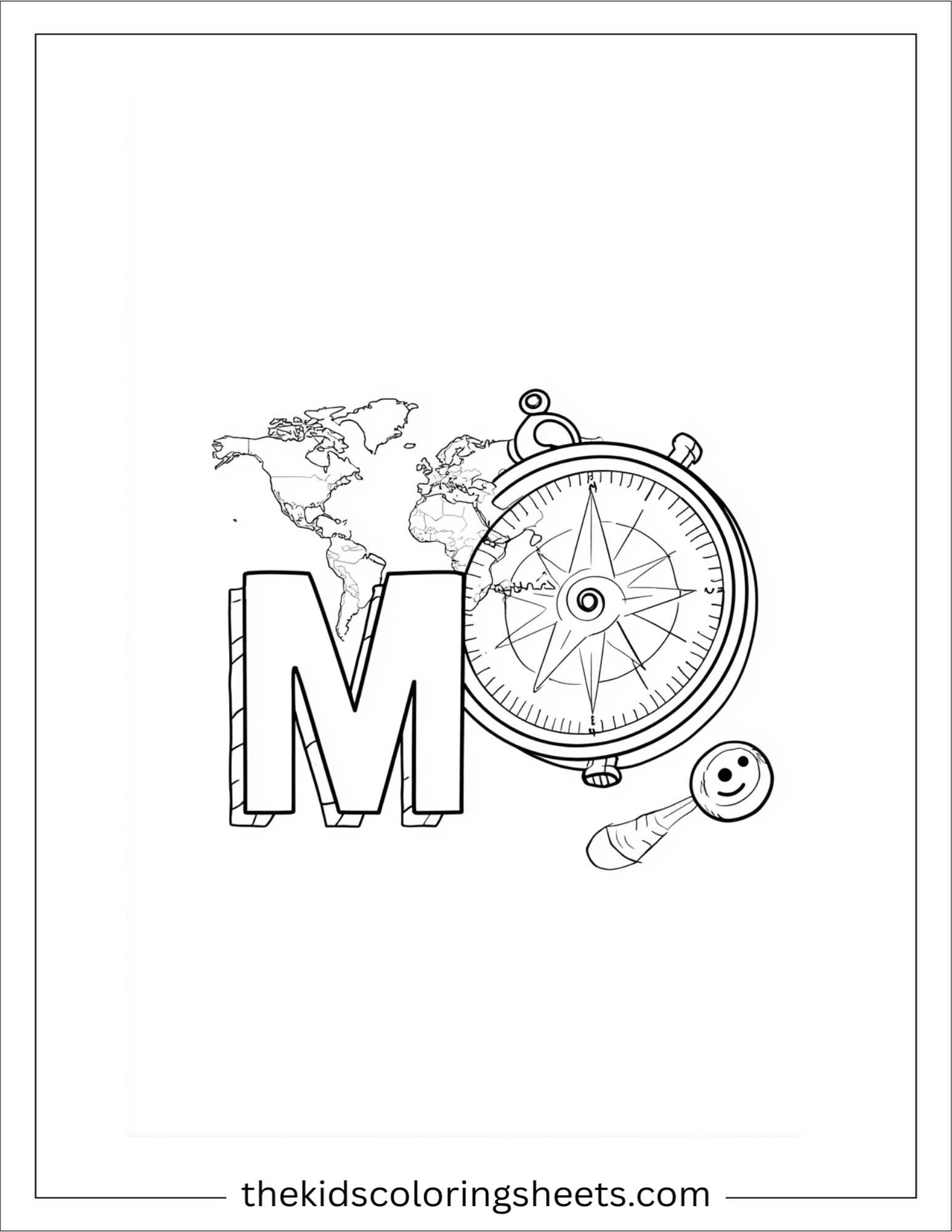 alphabet M map coloring page