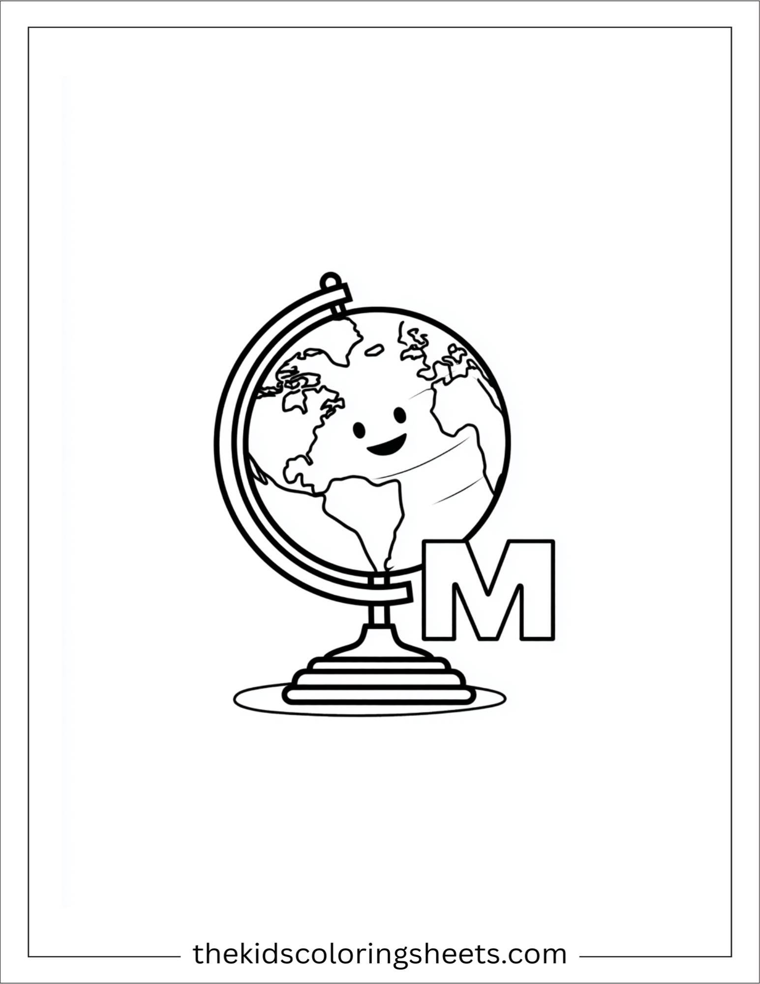 alphabet M map globe coloring page