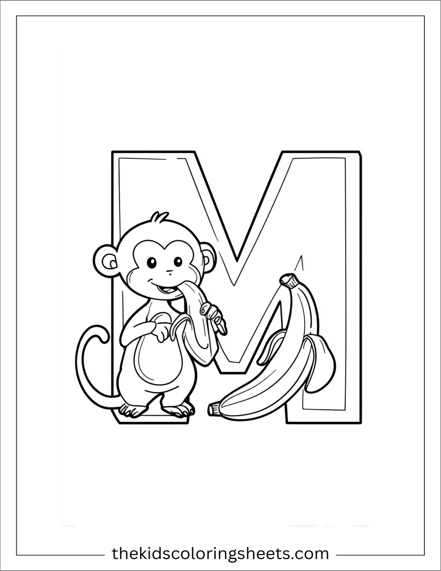 alphabet M monkey banana coloring page