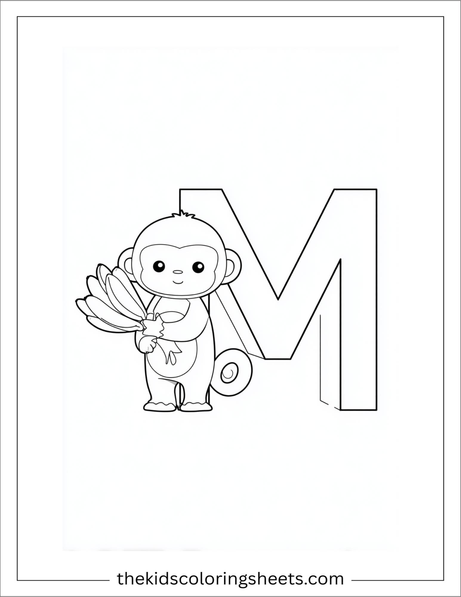 alphabet M monkey bananas coloring page