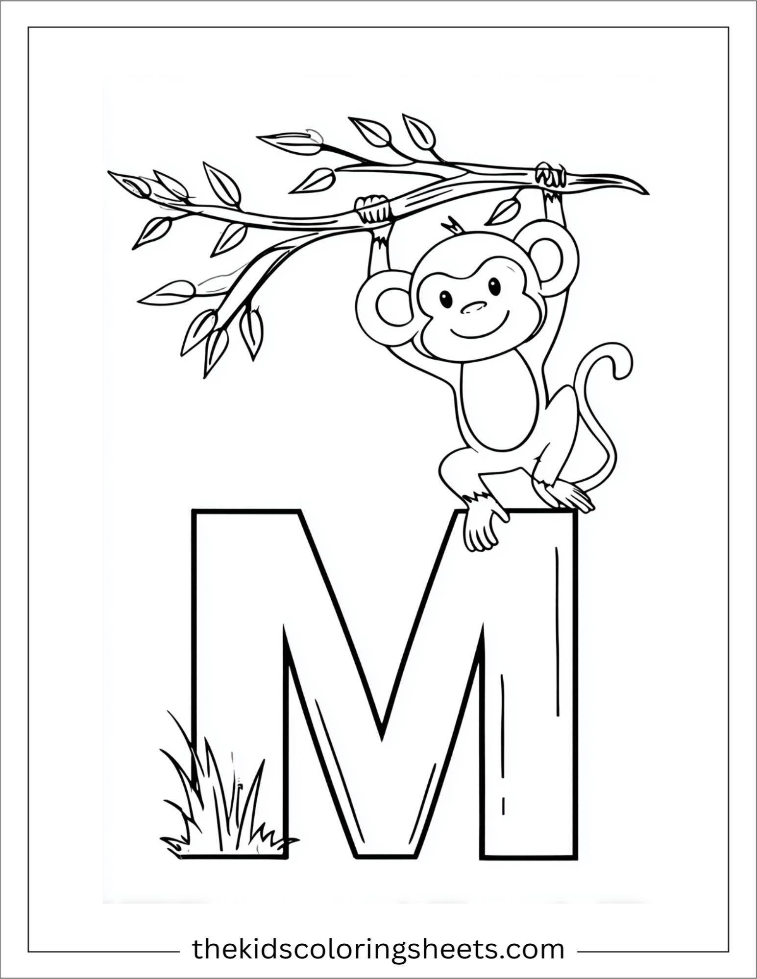 alphabet M monkey coloring page