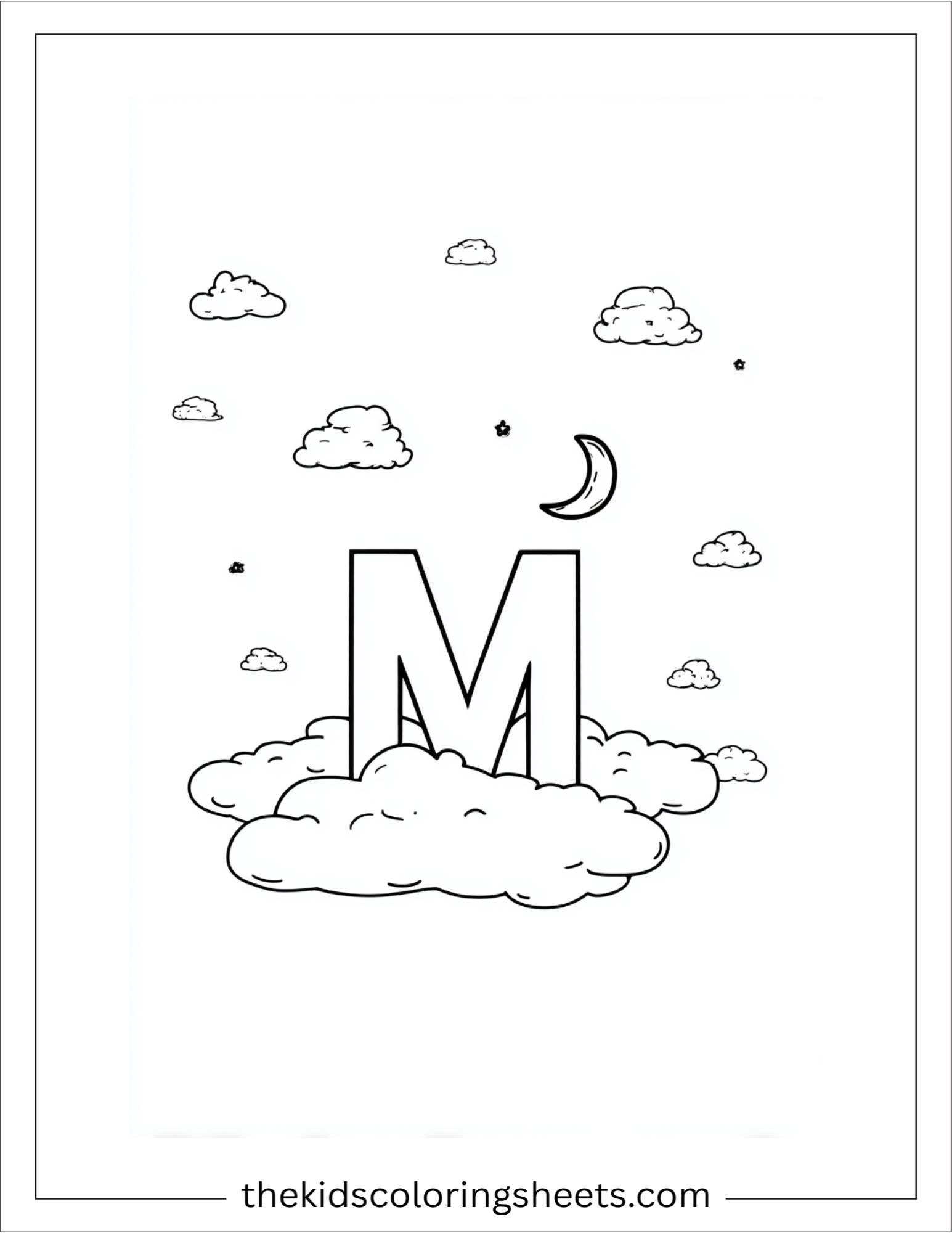 alphabet M moon cloud coloring page