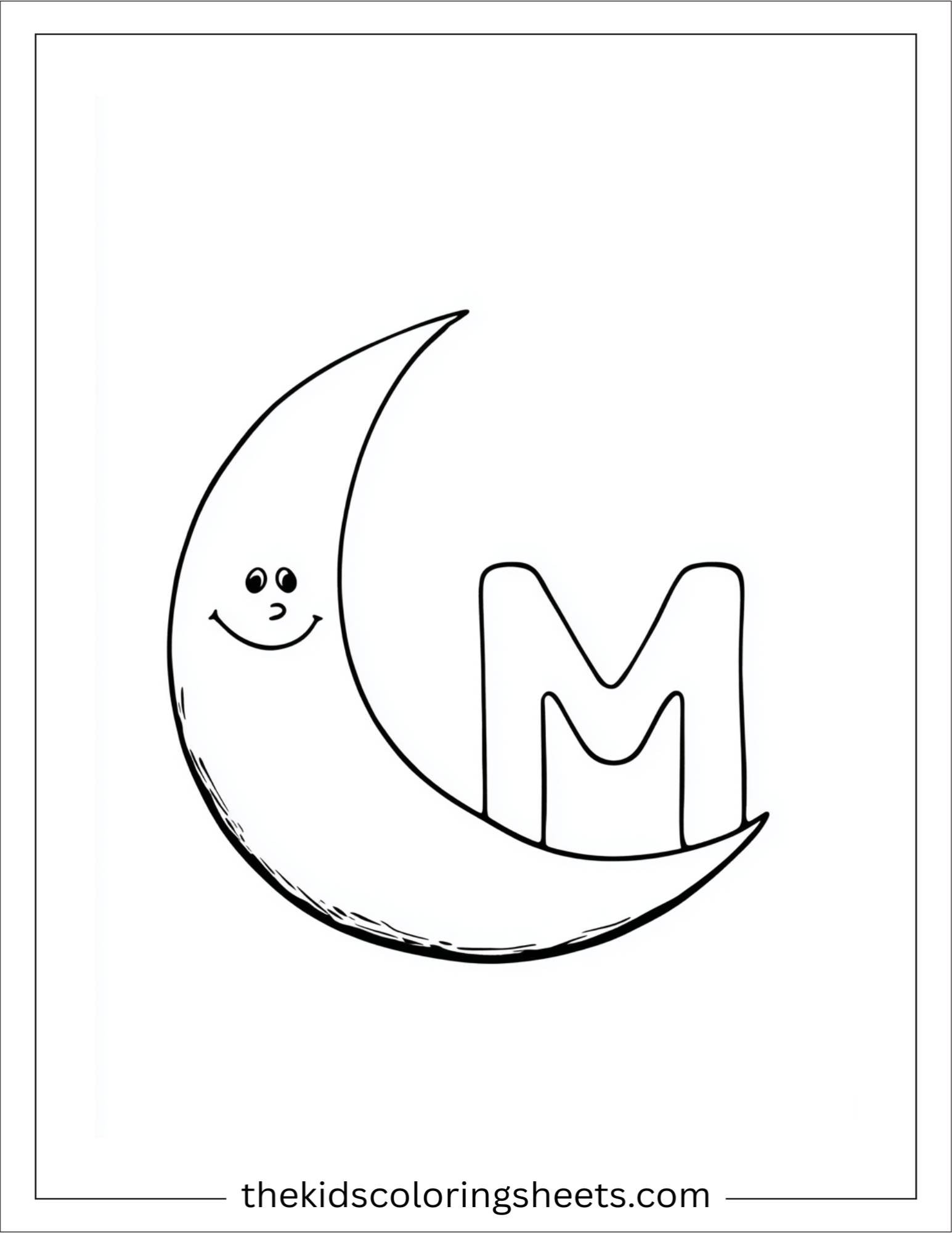 alphabet M moon coloring page