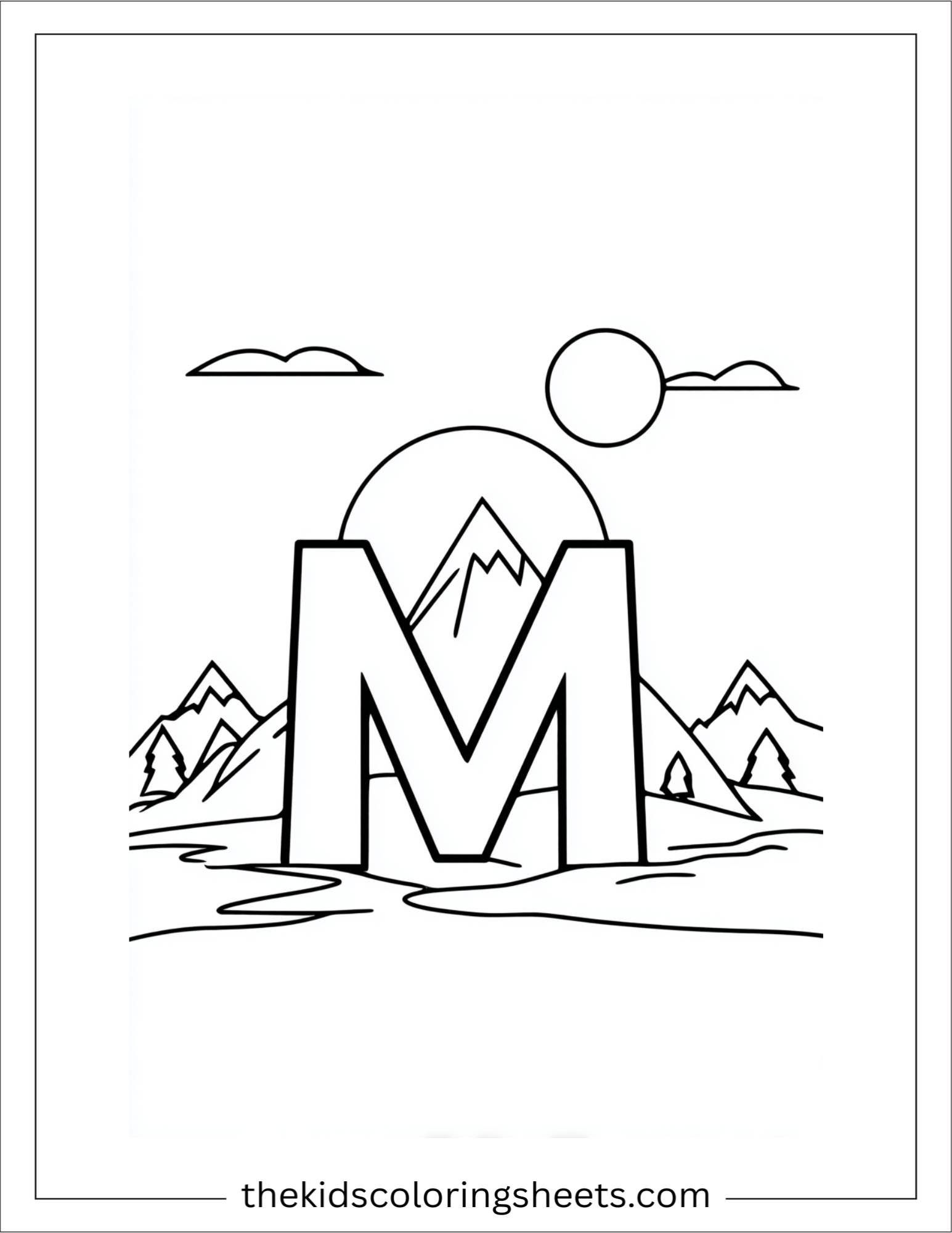 alphabet M mountain coloring page