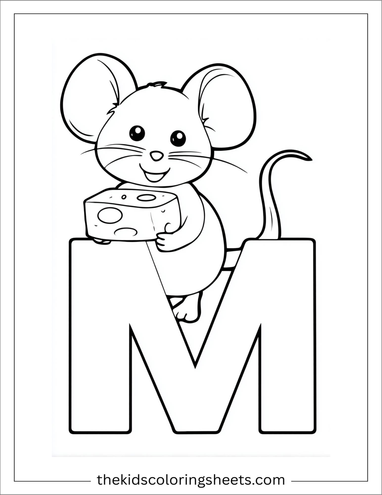 alphabet M mouse cheese coloring page