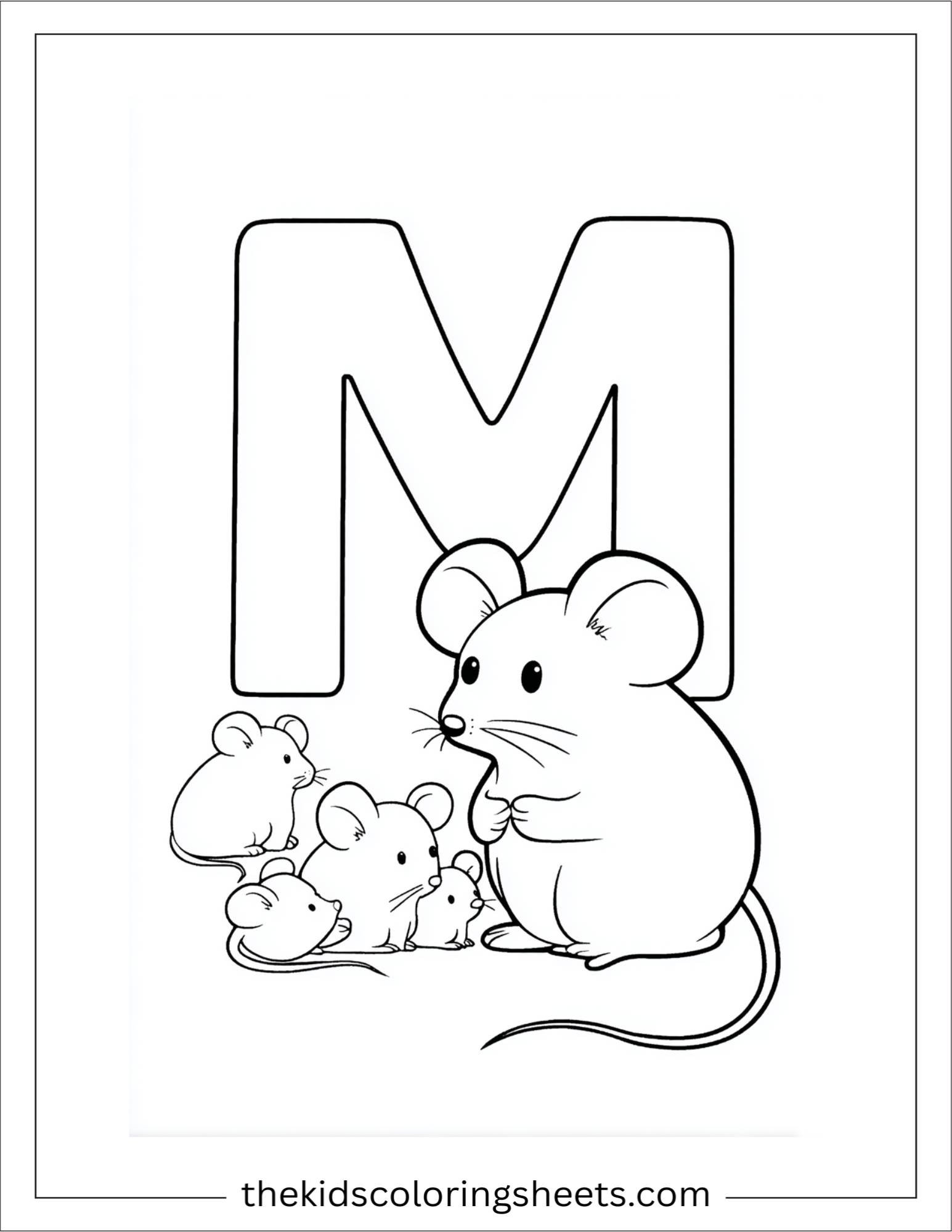 alphabet M mouse family coloring page