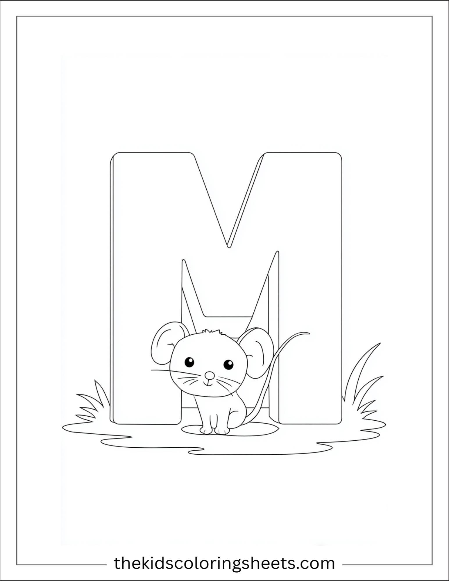 alphabet M mouse hole coloring page